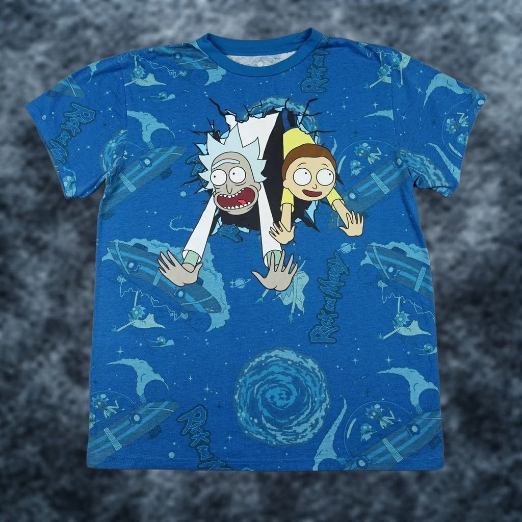 Gloverall Rick And Morty Shirt Mens Medium Blue Portal Rick Morty All Over Graphic Tee AOP Size US M / EU 48-50 / 2 - 1 Thumbnail