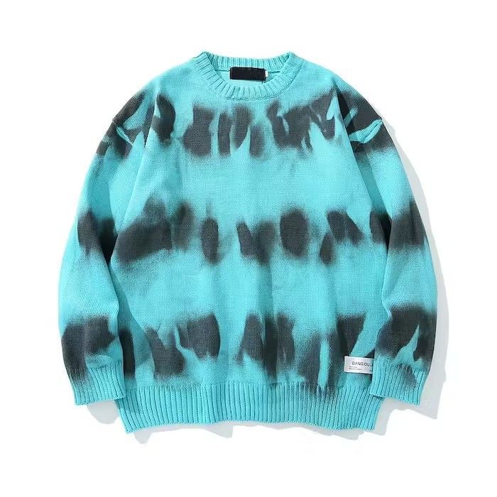 image of Vintage Grunge Striped Green Knit Sweater in Blue, Men's (Size Large)