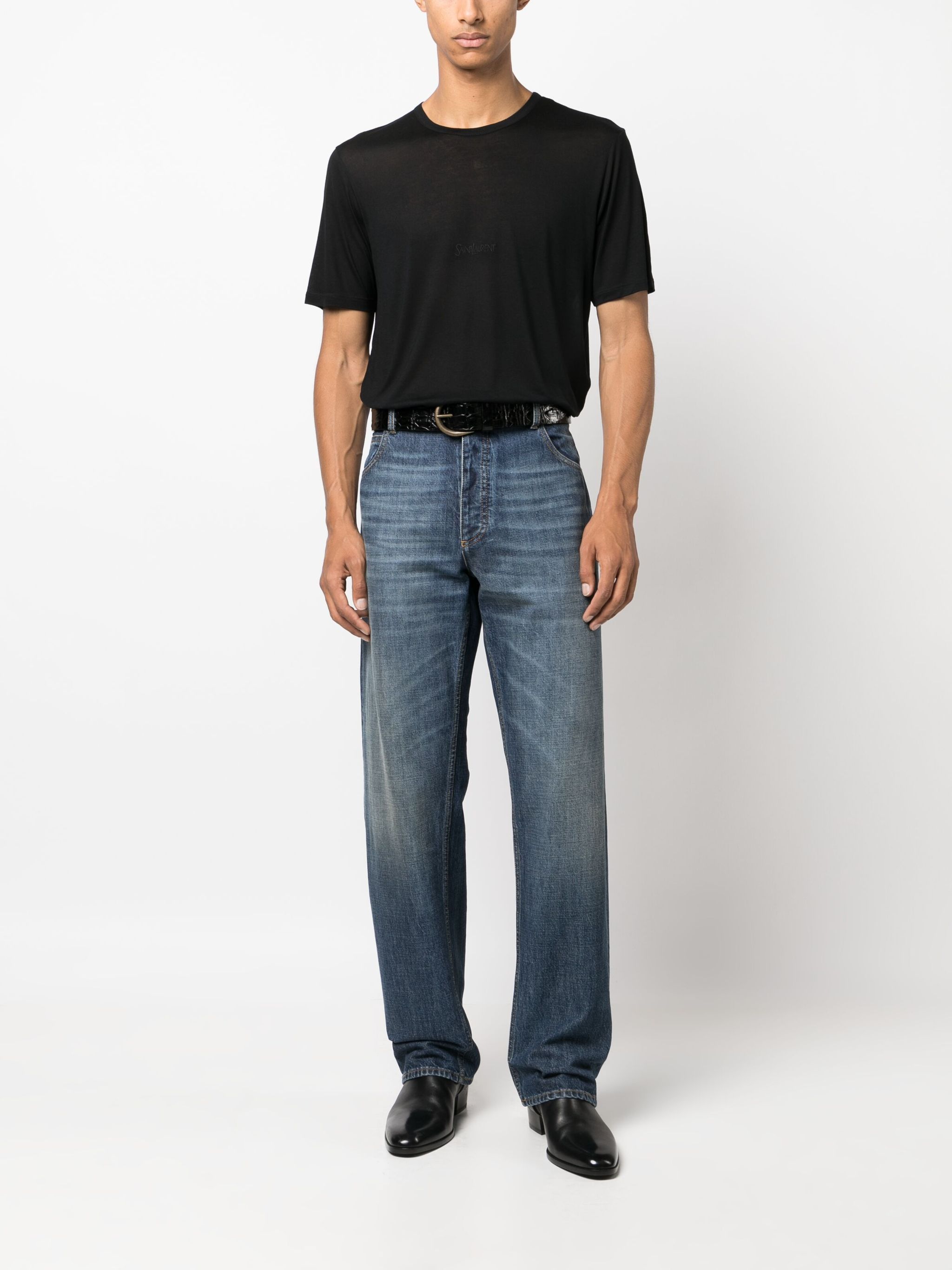 Saint Laurent Paris os11x1224 Crew-Neck Short-Sleeve T-Shirt in Black Size US XXL / EU 58 / 5 - 2 Thumbnail