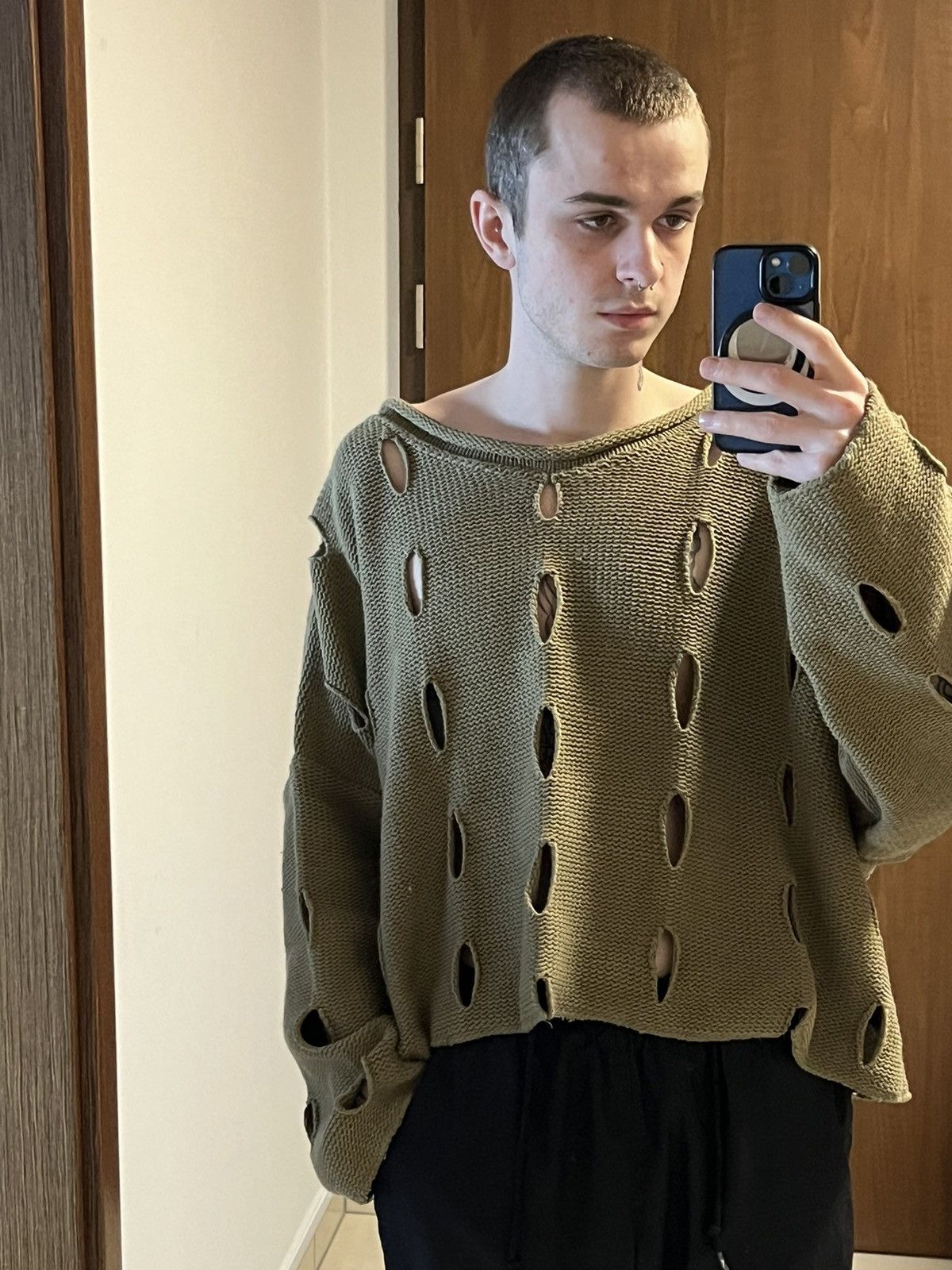 Japanese Brand × Vintage ➕ vintage avant garde cropped rips sweater Japanese style Size US L / EU 52-54 / 3 - 4 Thumbnail