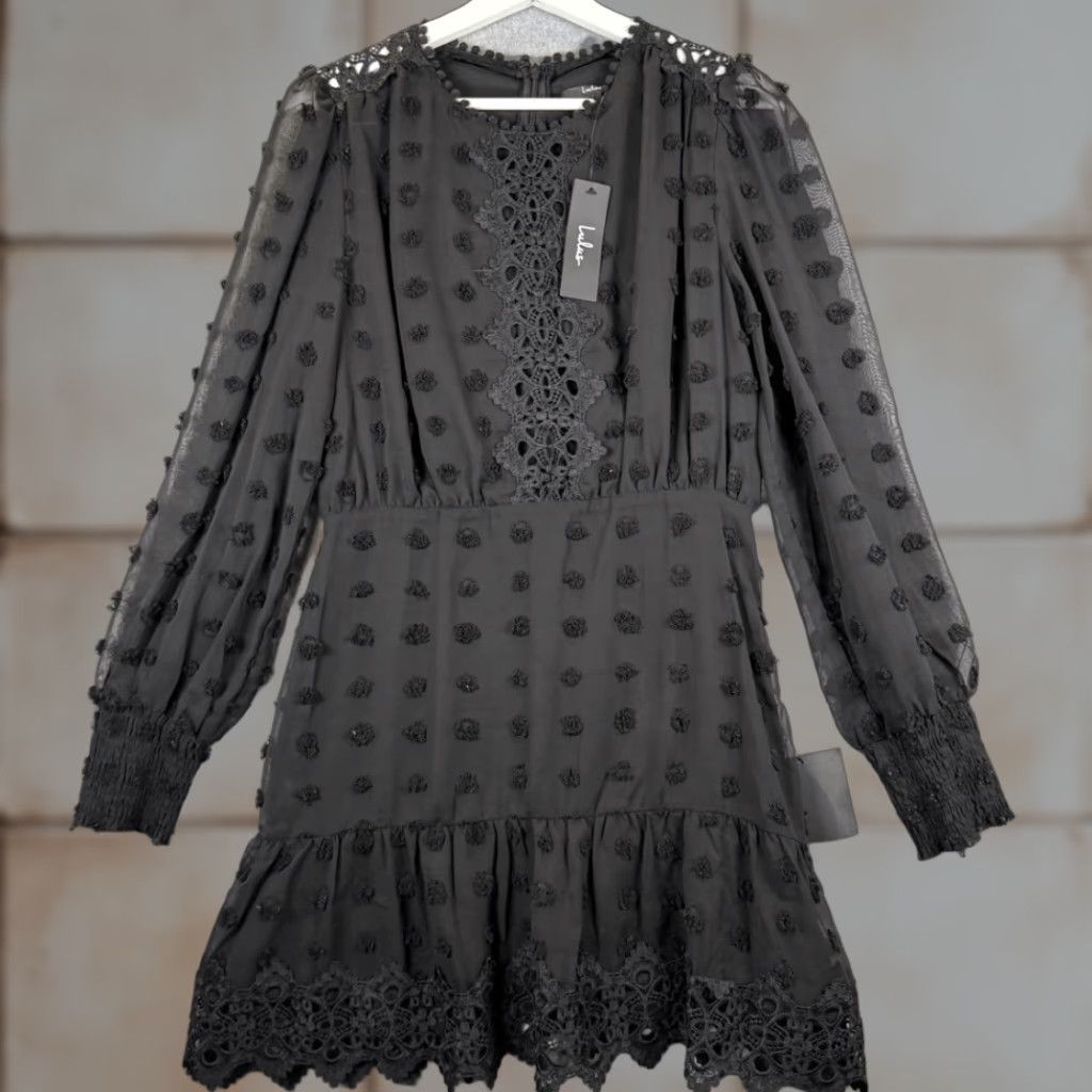 Lulus Lulus Mini Dress Black Embroidered Lace Long Sleeve Lust or Love M NWT Women Size M / US 6-8 / IT 42-44 - 1 Thumbnail