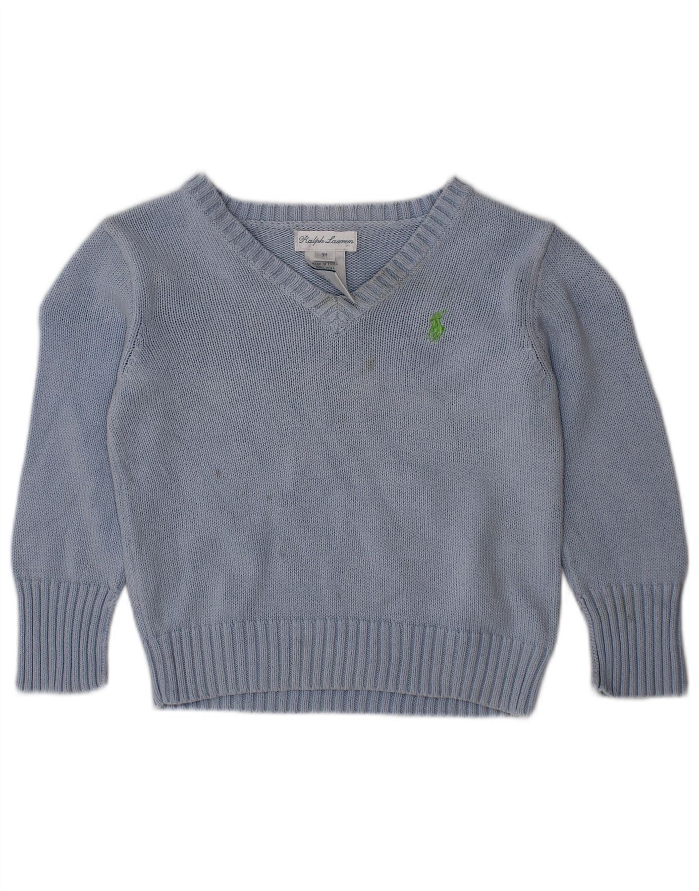 Ralph Lauren Baby Boys V-Neck Jumper Sweater 6-9 Months Blue Cotton Size XS / US 0-2 / IT 36-38 - 1 Thumbnail