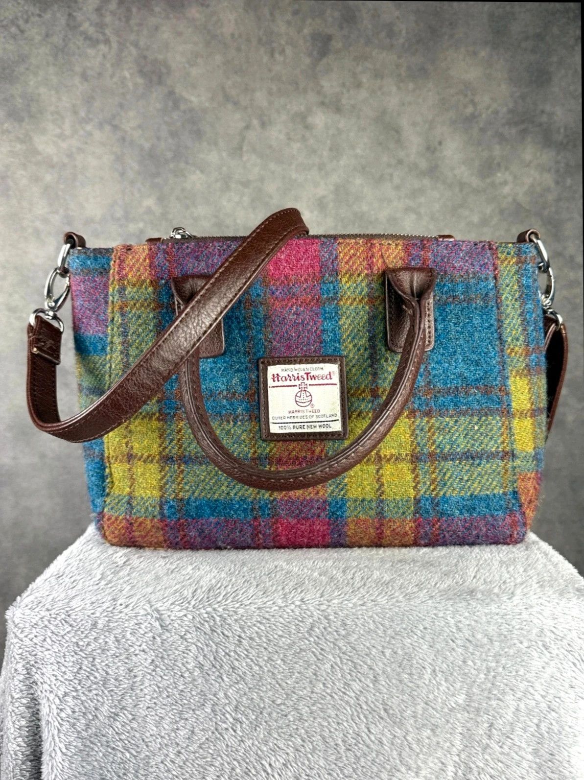 Harris Tweed Harris Tweed Wool Leather Bag Tartan Clutch Size ONE SIZE - 1 Thumbnail