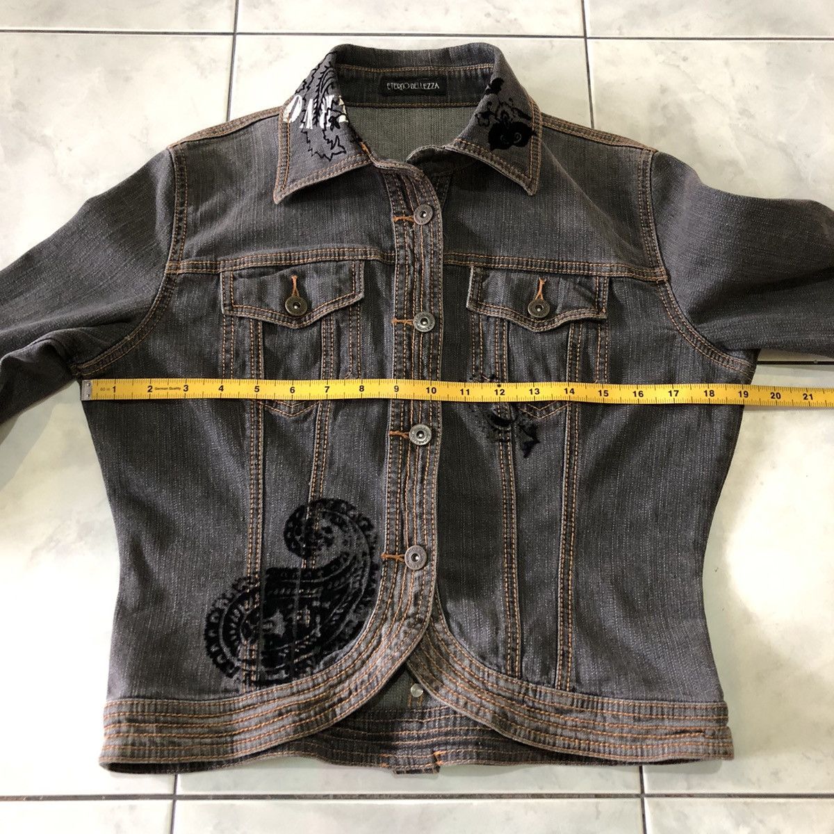 Vintage Eterno Belleza Paisley Black Denim Jacket Vintage Style Size M / US 6-8 / IT 42-44 - 24 Thumbnail