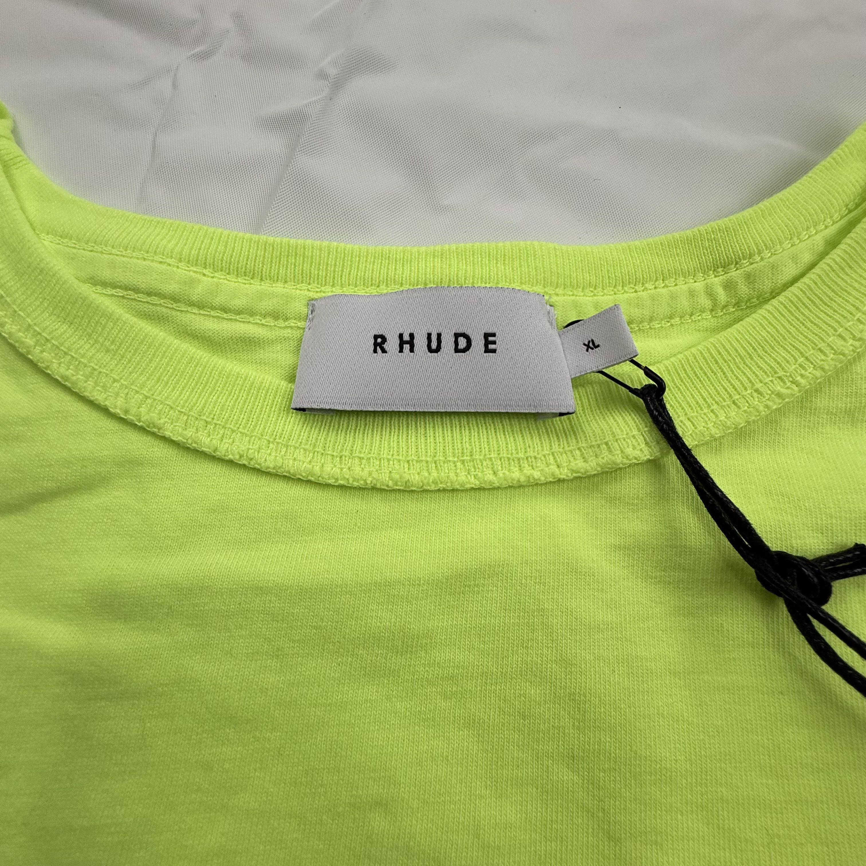 Rhude Rhude Mens Neon Yellow Script Logo Boxy T-Shirt XL Size US XL / EU 56 / 4 - 3 Thumbnail
