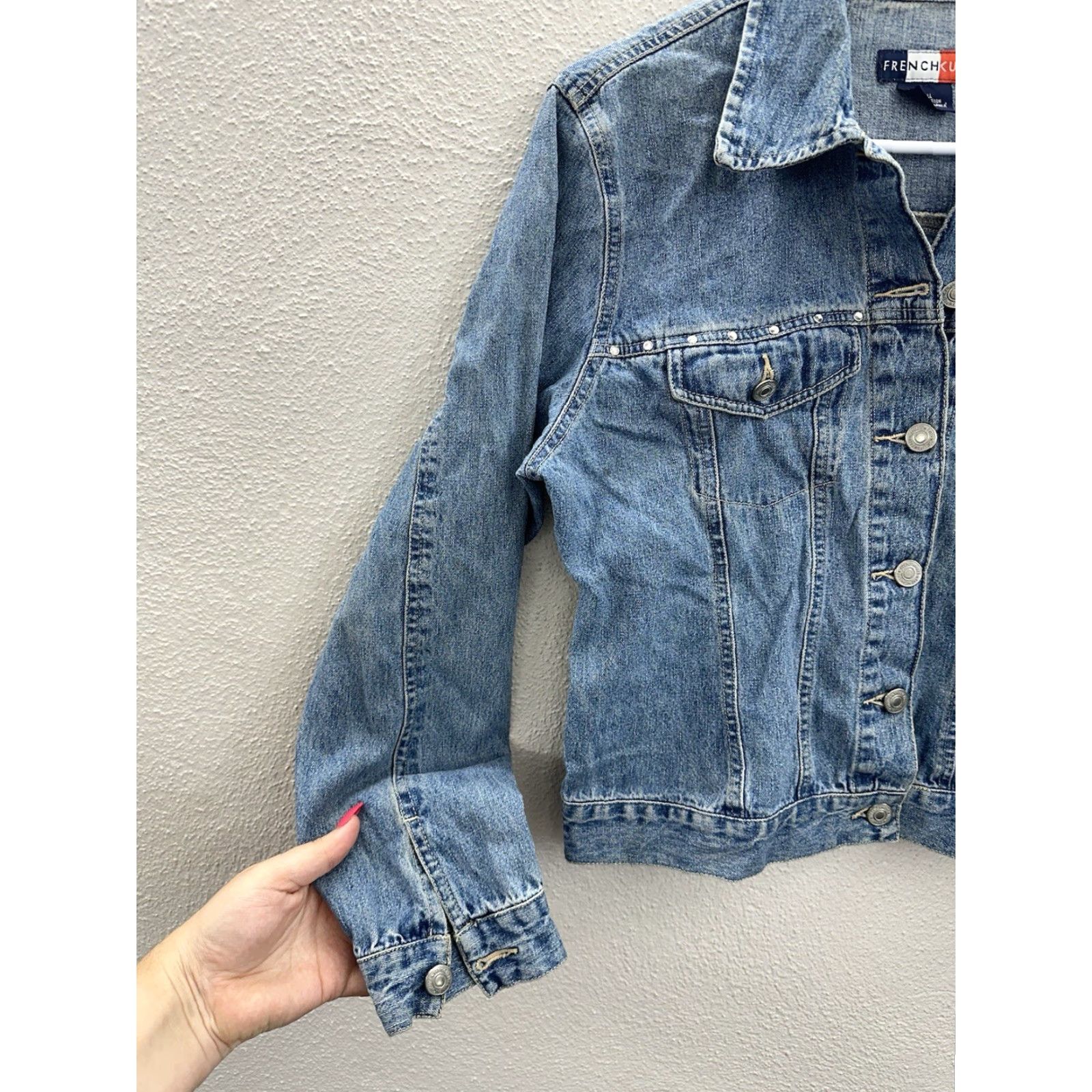 Vintage French Cuff Womens Jacket Size Small Denim Button Up Gem Detail Jacket Size 28" / US 6 / IT 42 - 5 Thumbnail
