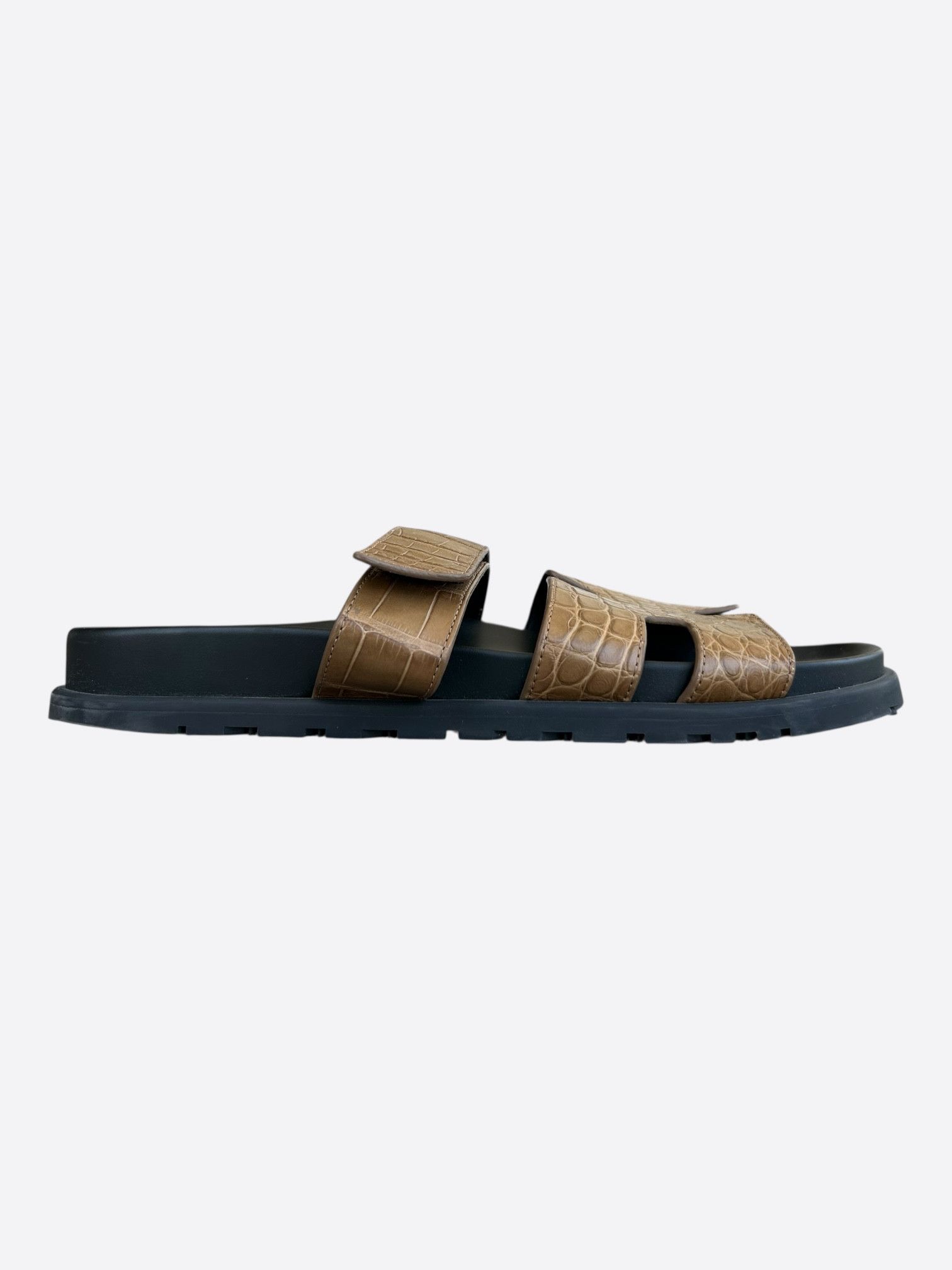 Hermes Hermes Black & Brown Crocodile Chypre Sandals Size US 10 / EU 43 - 1 Thumbnail