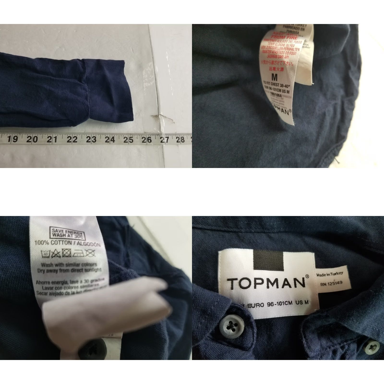 Topman TOPMAN Navy Blue Mens Medium Long Sleeve Button Shirt Size US M / EU 48-50 / 2 - 8 Thumbnail