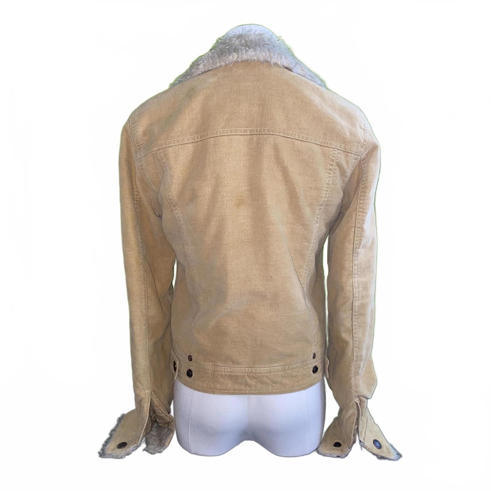Aeropostale Y2k Khaki corduroy coat jacket fur neck XS Vintage Size XS / US 0-2 / IT 36-38 - 3 Thumbnail