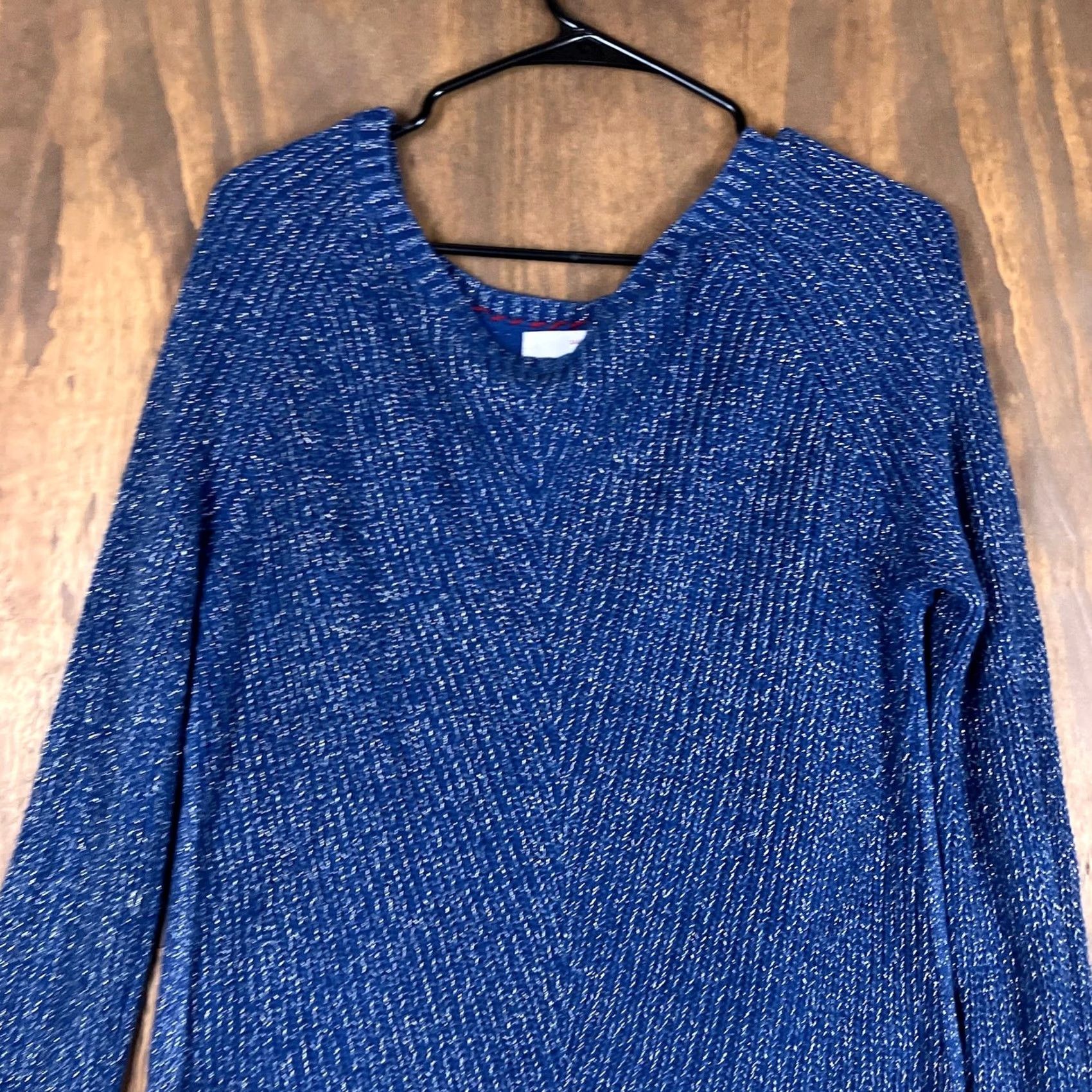 Banana Republic Banana Republic Womens Sweater Blue Metallic Heritage Knit V Neck Ribbed Small Knit Shirt Pullover Casual Womens Size S / US 4 / IT 40 - 2 Thumbnail