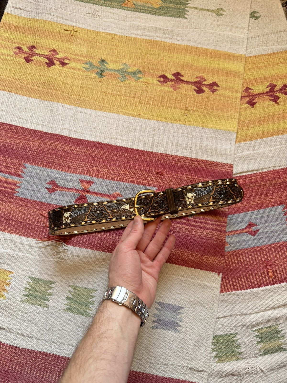 Genuine Leather Vintage 90’s Eagle Made In USA Western Cowboy Leather Belt Size ONE SIZE - 1 Thumbnail