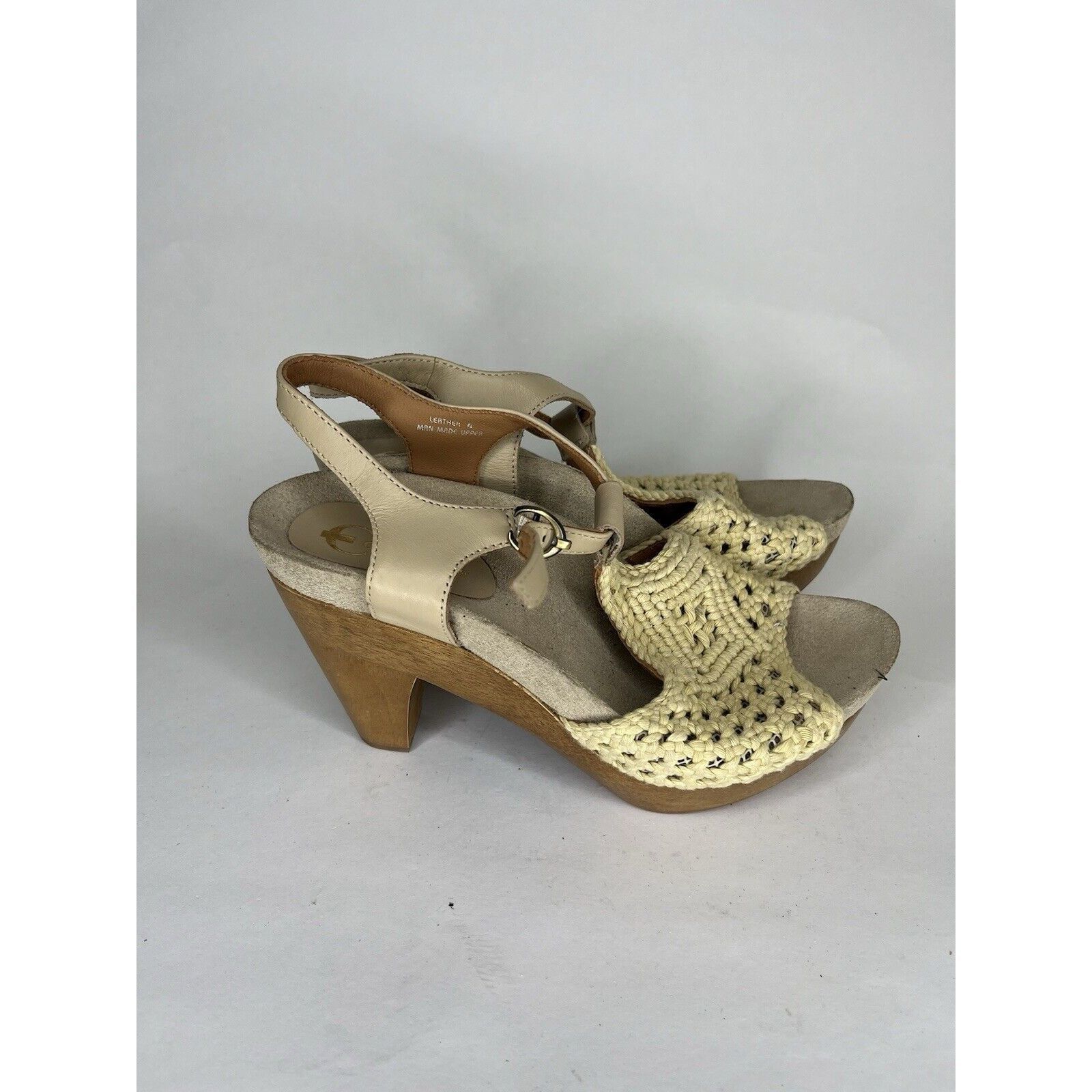 Other Earthies Beige Knit Leather Peep Ankle Strap Heel Sandals Wo Size US 8 / IT 38 - 10 Thumbnail