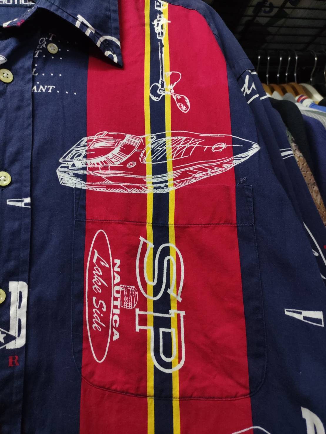 Nautica Vtg 90's Nautica Lake Side Speed Boat All Over Print Shirt Size US L / EU 52-54 / 3 - 3 Thumbnail