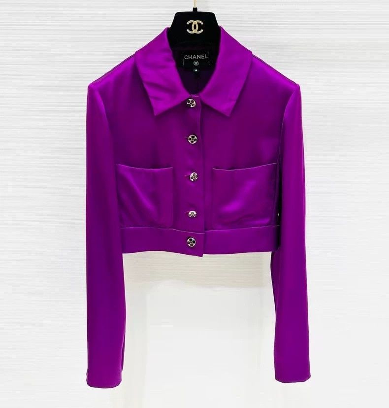 Chanel Purple Silk Gem Button Shirt - dmc
