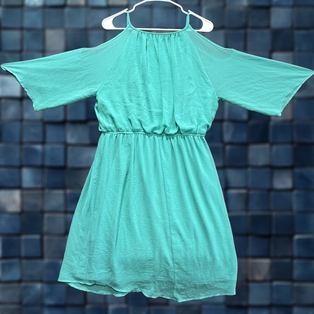 Vintage NWT Cato Dress Womens 16W Pool Green Cold Shoulder Short Sleeve Elastic Waist Dress Size 38" / US 16 / IT 52 - 1 Thumbnail