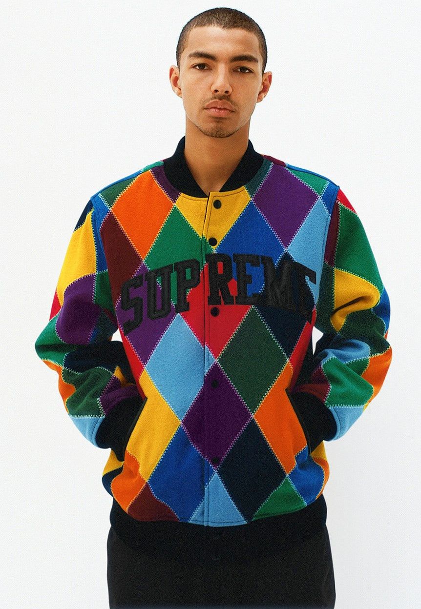 Supreme Supreme 15FW Harlequin Wool Varsity Jacket Multi Size US XL / EU 56 / 4 - 12 Thumbnail
