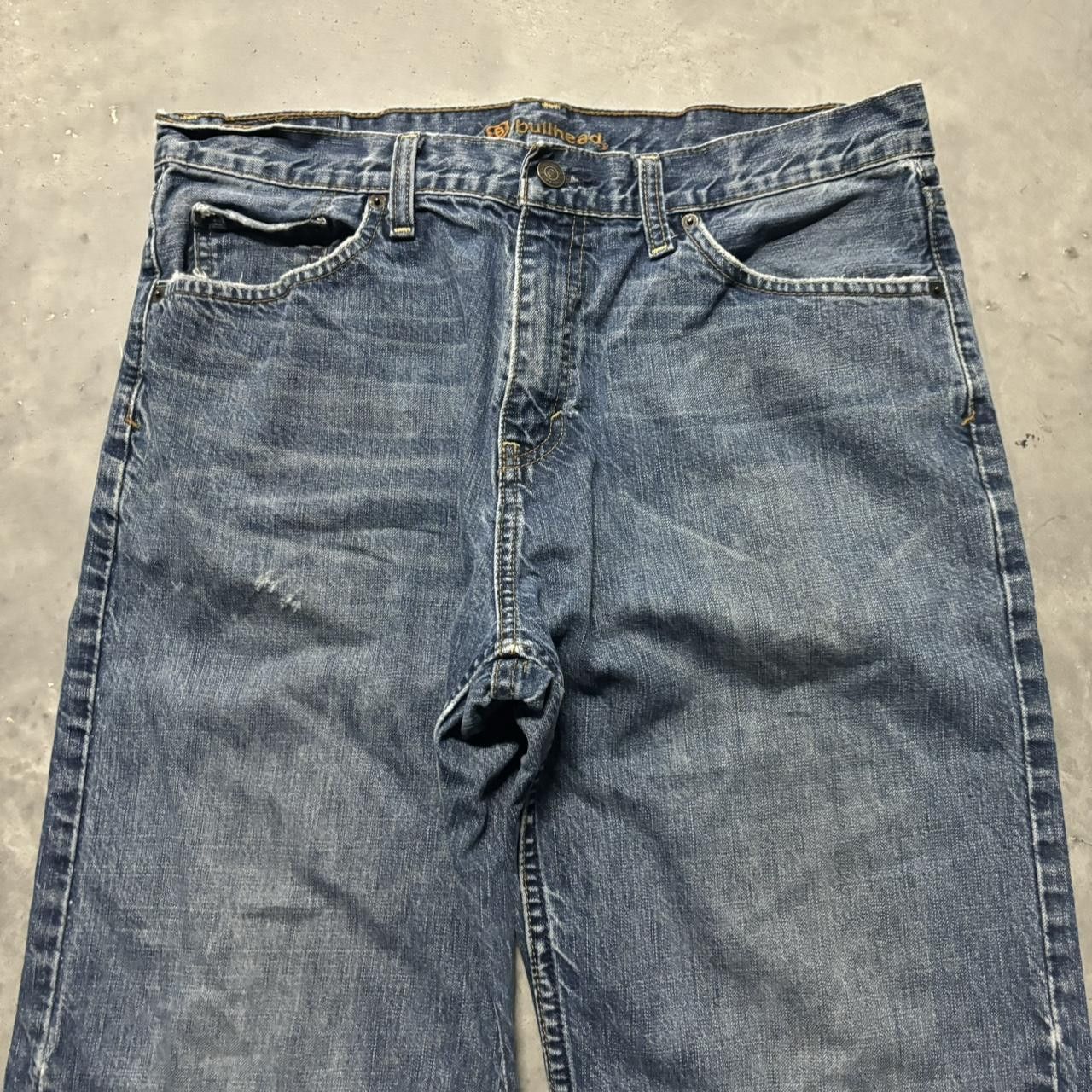 Japanese Brand × Vintage Crazy Vintage Y2K/2000s Baggy Dark Wash Bullhead Skater Workwear Denim Jeans! Size US 33 - 5 Thumbnail