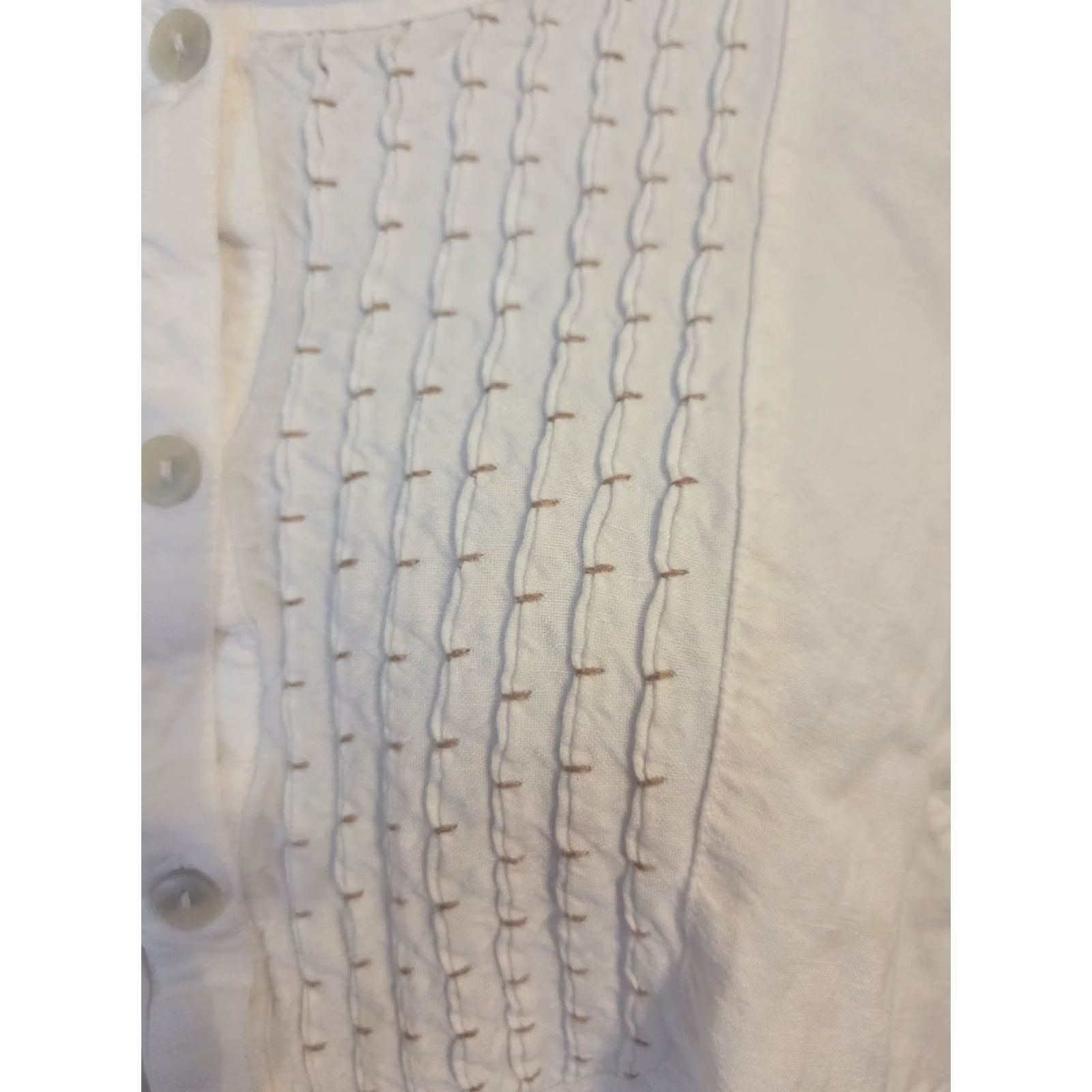 Vintage Maggie Barnes For Catherines White Pleated Trim Linen Button Down Top Boho 1X Size XL / US 12-14 / IT 48-50 - 2 Thumbnail