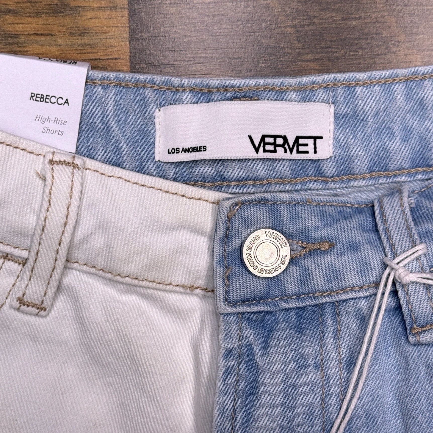 Denime Vervet Denim Cut-Off Shorts Womens XS Blue 100% Cotton Stretch Pocket 5-Pocket High Rise Button Zip Regular Bohemian Summer/Travel/Casual New Size 26" / US 2 / IT 38 - 3 Thumbnail