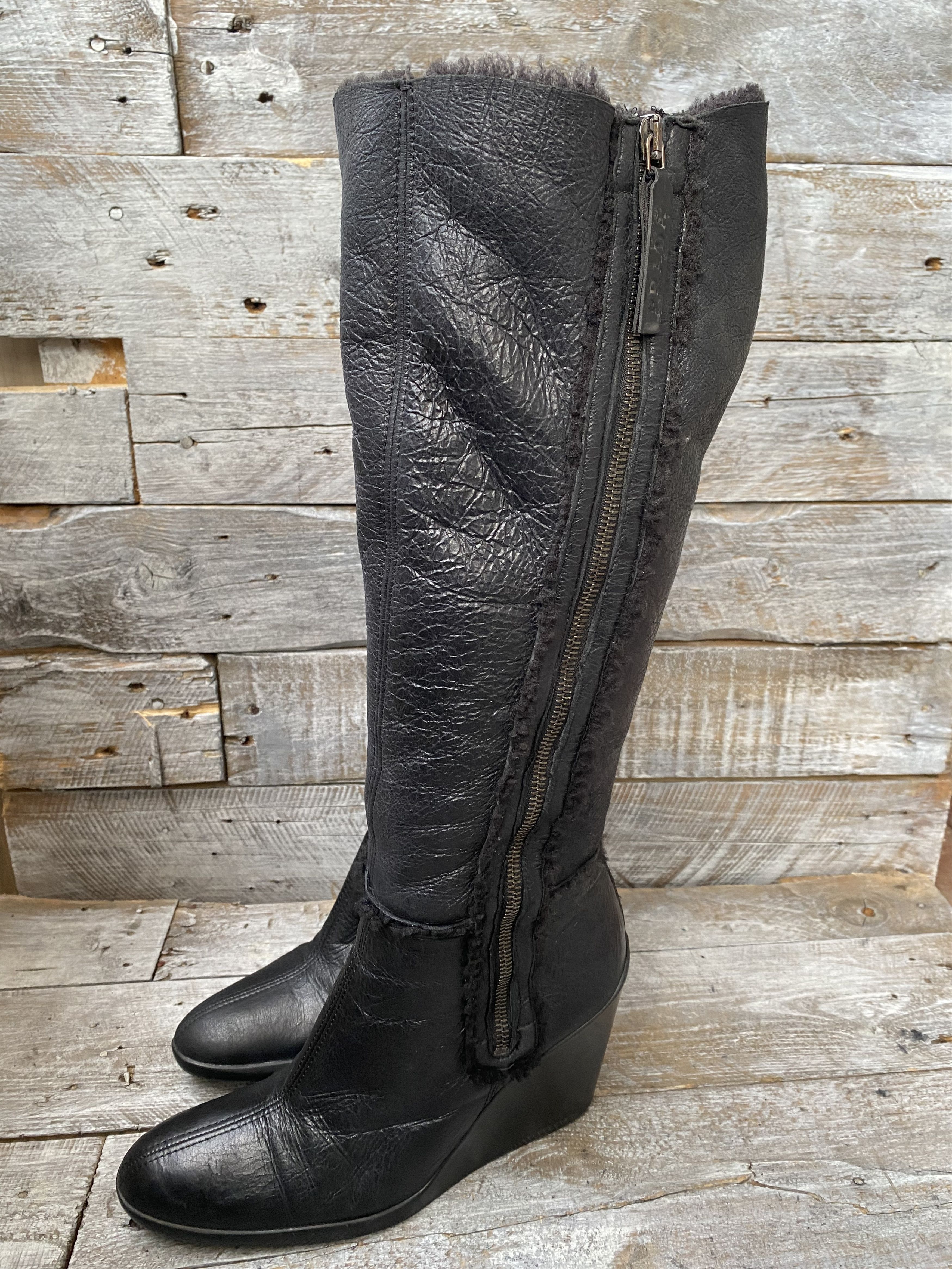 Prada Prada X Miu miu riding wedge boots, shearling sz 37 Size US 7 / IT 37 - 3 Thumbnail