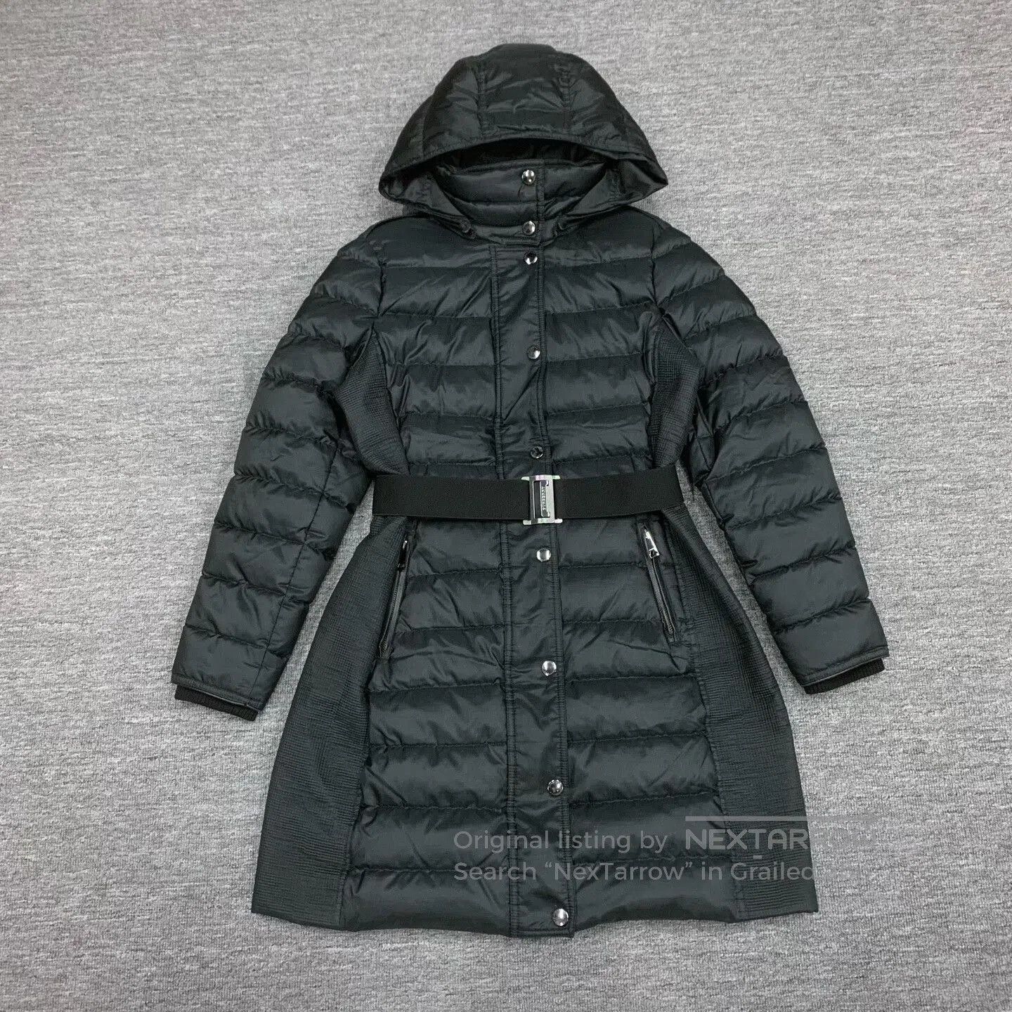 Burberry Black Long Down Jacket with Belt.