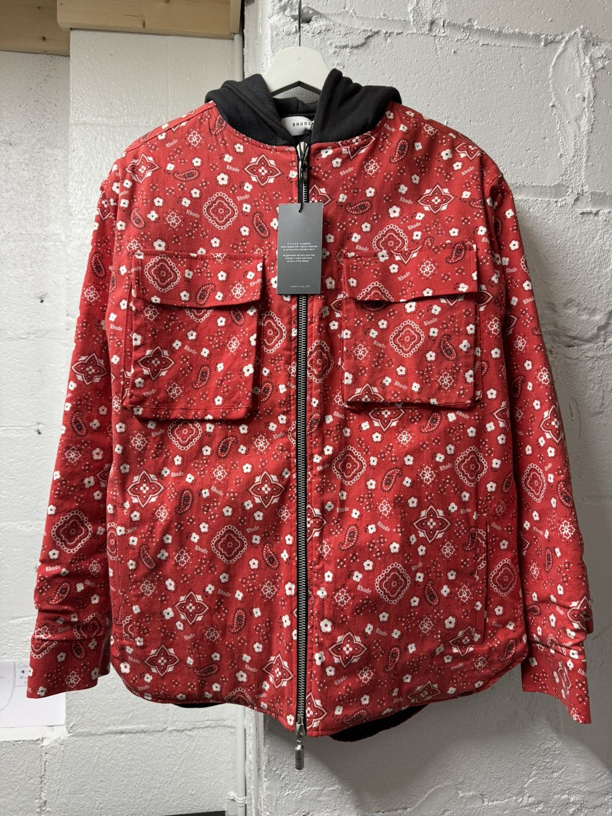 Image of Rhude Red Paisley Zip Up Hoodie S 23X28, Men's (Size Small)