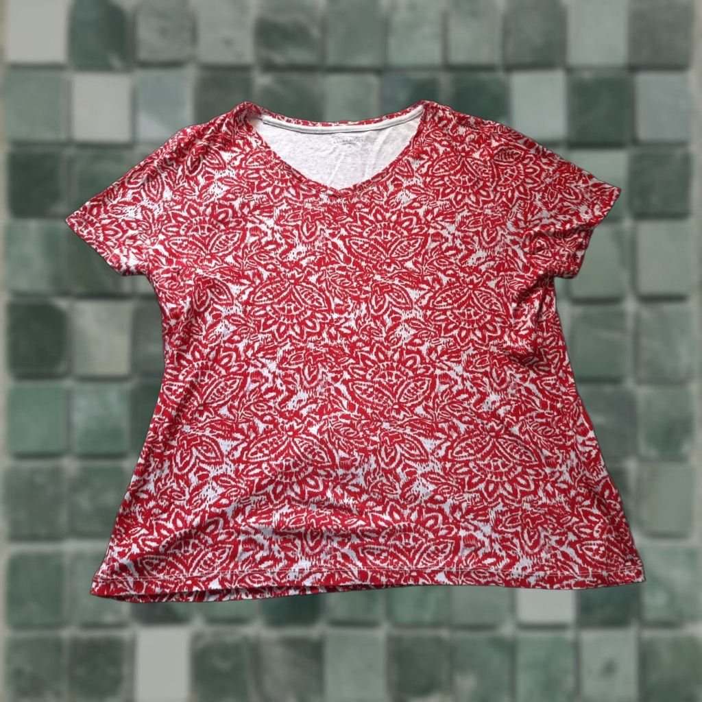 Vintage Laura Scott Short Sleeve Shirt Womens XL Red White Top Size XL / US 12-14 / IT 48-50 - 1 Thumbnail