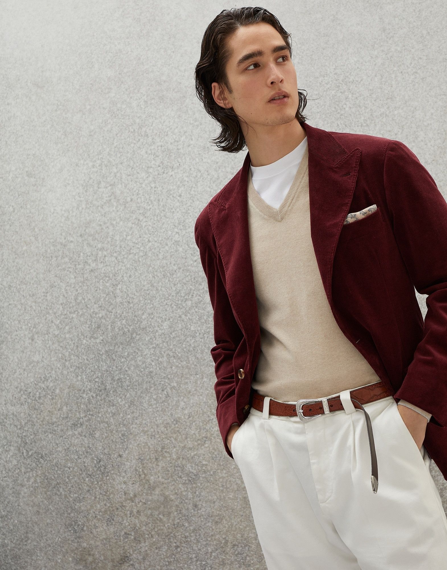 Brunello Cucinelli o1w1db10225 Woven Jacket Wool Corduroy in Dark Red Size US S / EU 44-46 / 1 - 4 Thumbnail