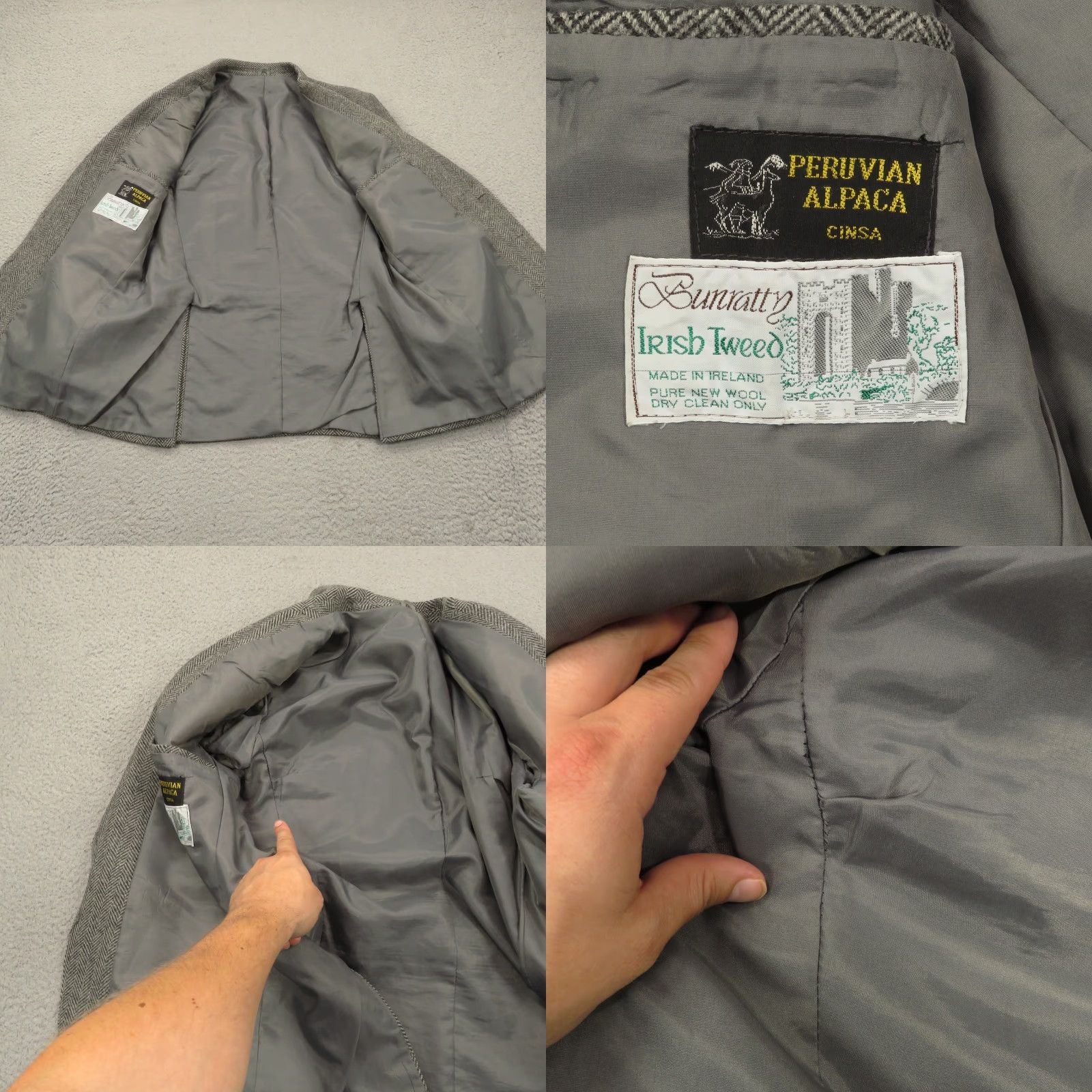 Vintage VINTAGE Bunratty Tweed Sport Coat 42R Irish Wool Herringbone Grey Jacket Blazer Size 42R - 8 Thumbnail