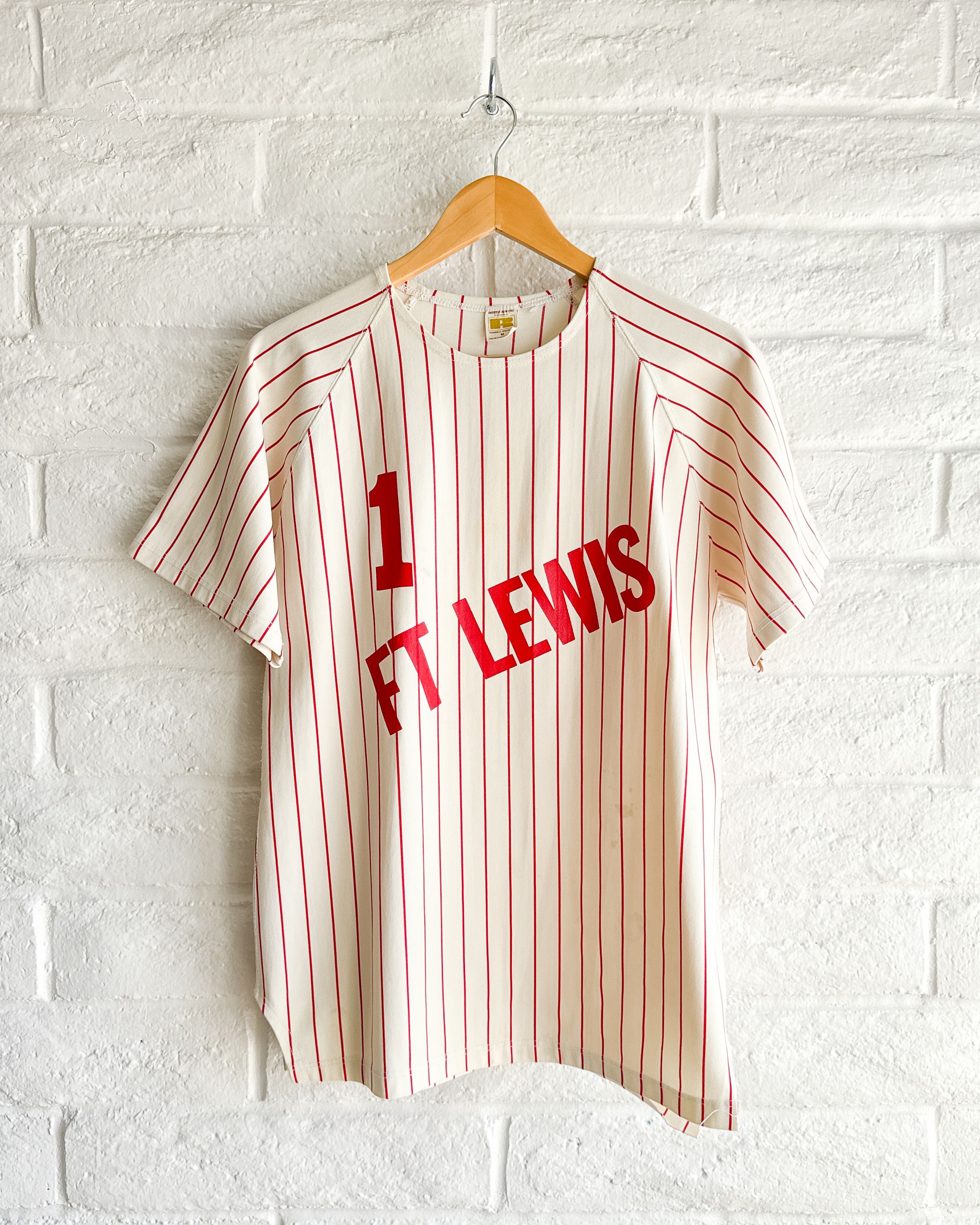 Vintage 1970s Russell Pinstripe Baseball Jersey Ft Lewis