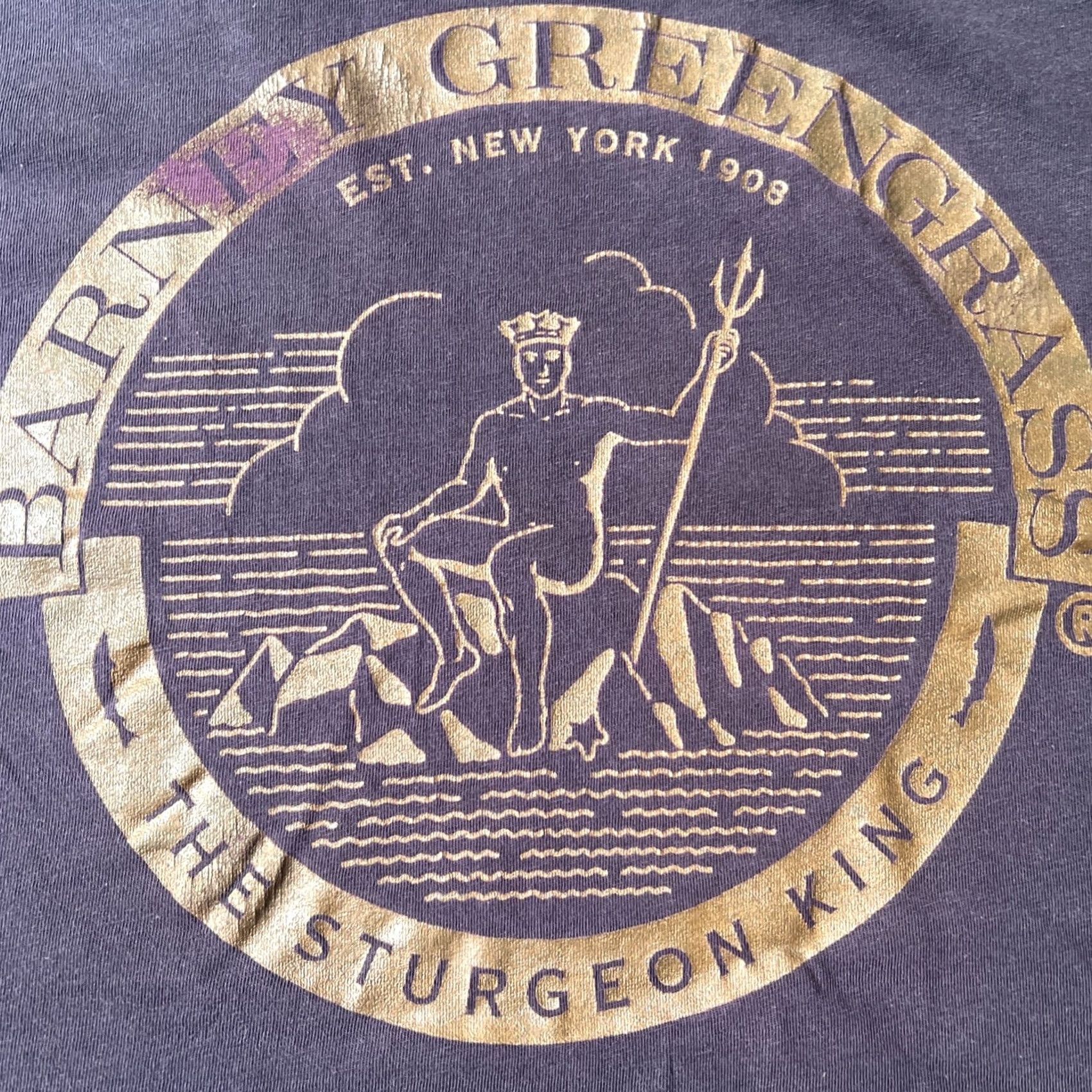 Next Level Barneys Barney Sturgeon King Logo Shirt 2XL NYC Deli Graphic Print Cotton Knit Crew Neck Short Sleeve Mens Retro Vintage Next Level Tee Gray Size US XXL / EU 58 / 5 - 2 Thumbnail