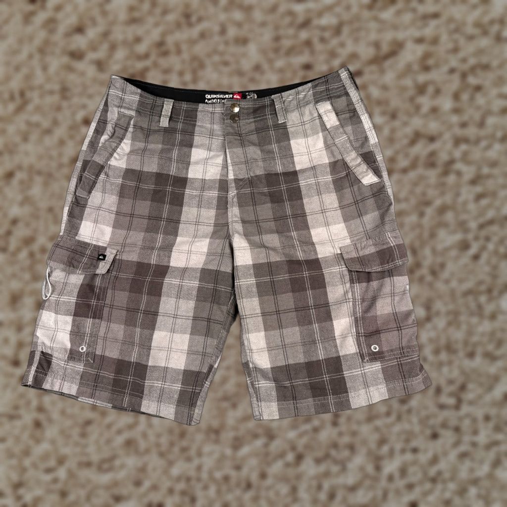 Quiksilver Quiksilver Mens Shorts 36 Brown Plaid Cargo Amphibians Polyester Blend Hyrbid 12" Size US 36 / EU 52 - 1 Thumbnail