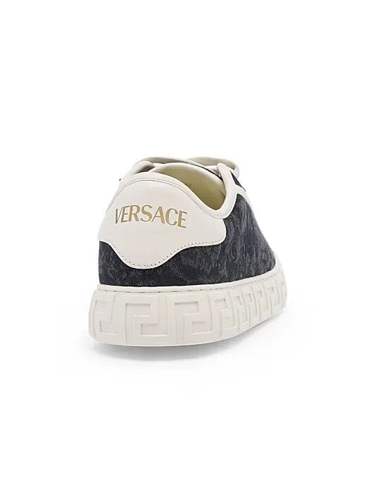 Versace os11x0326 Jacquard Leather-Trimmed Sneakers in Black/White Size US 10 / EU 43 - 2 Thumbnail