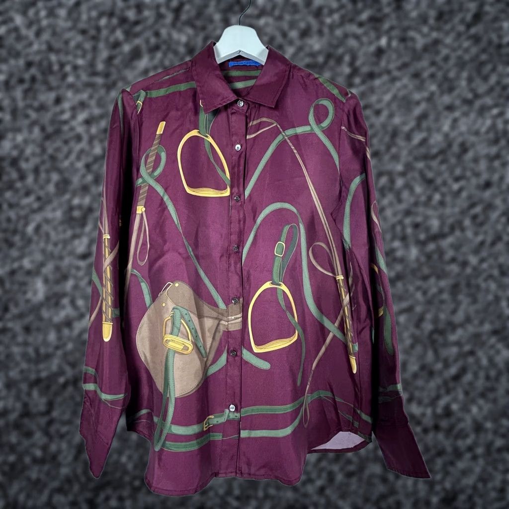 J.McLaughlin J.McLaughlin Women Button Up Long Sleeve Silk Blend Denver Blouse Small Burgundy Size S / US 4 / IT 40 - 1 Thumbnail