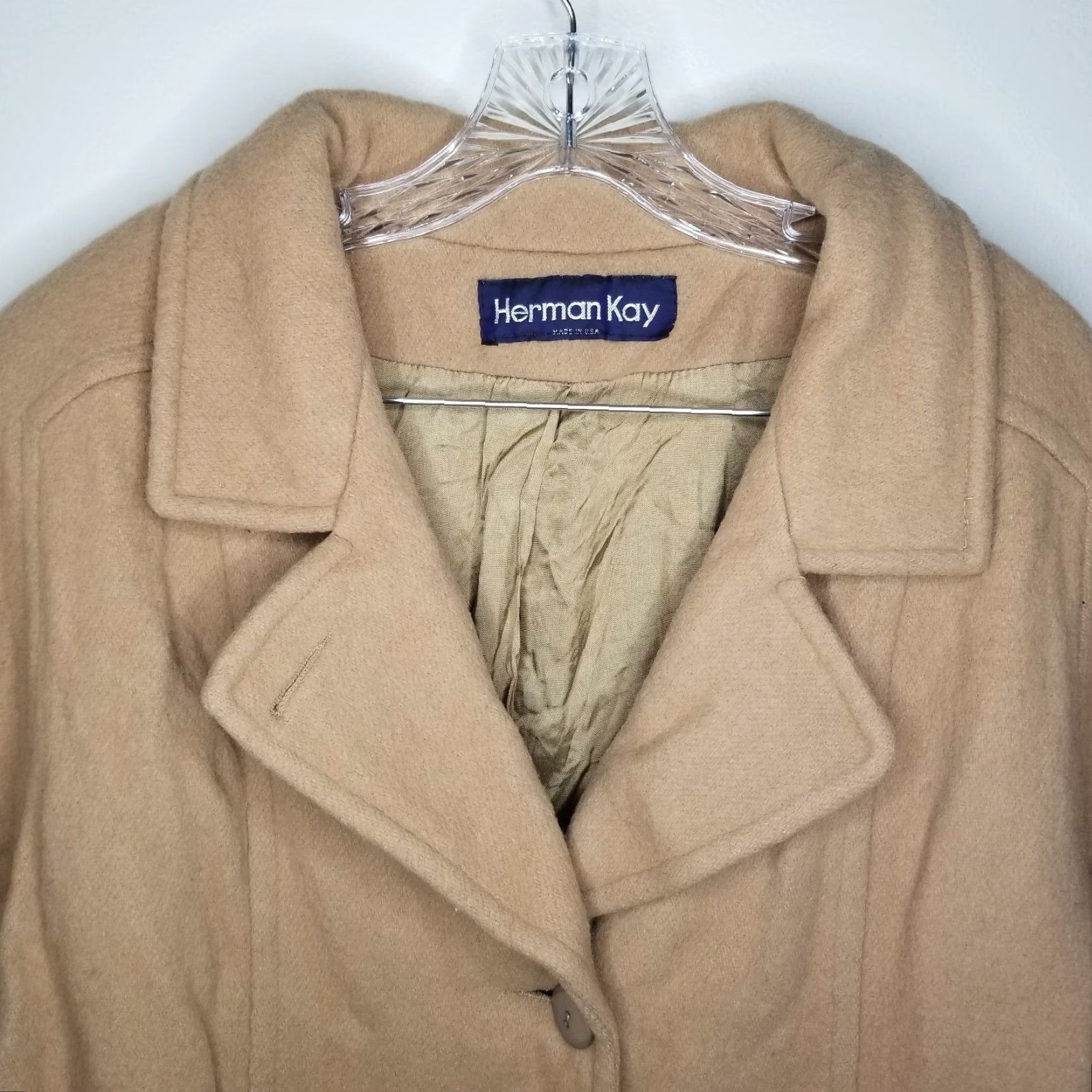 Vintage VINTAGE Herman Kay Pea Coat Jacket Beige Long Womens L USA 90s Wool Blend Coat Size L / US 10 / IT 46 - 3 Thumbnail