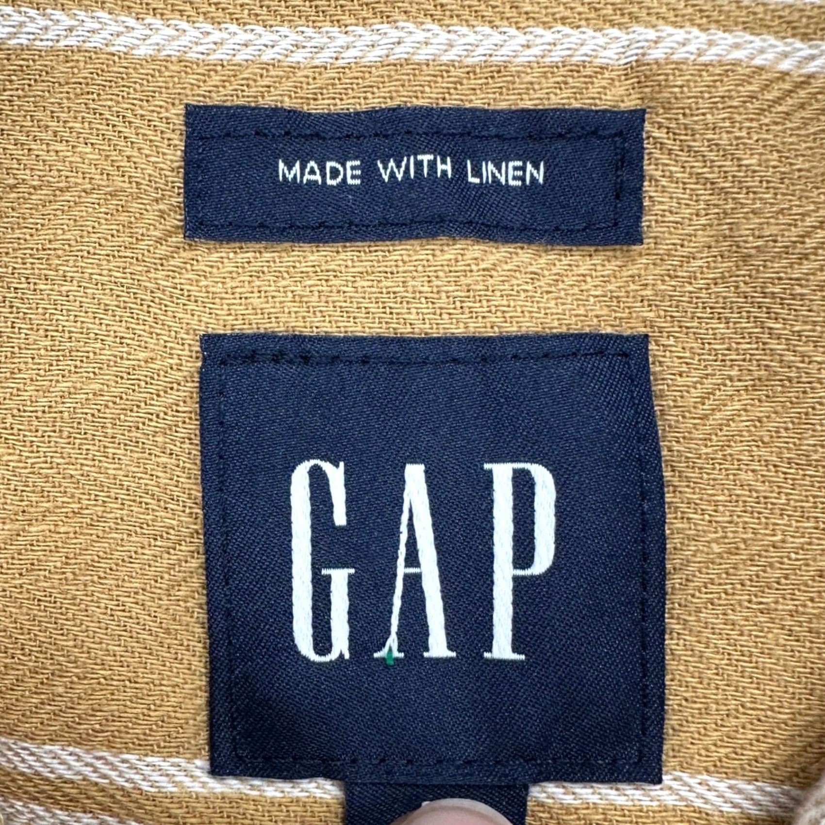 Gap Gap Shirt Men Linen Blend Gold Tan Herringbone Pocket Button Up Large Short Sleeve Casual New with Tags Size US L / EU 52-54 / 3 - 5 Thumbnail