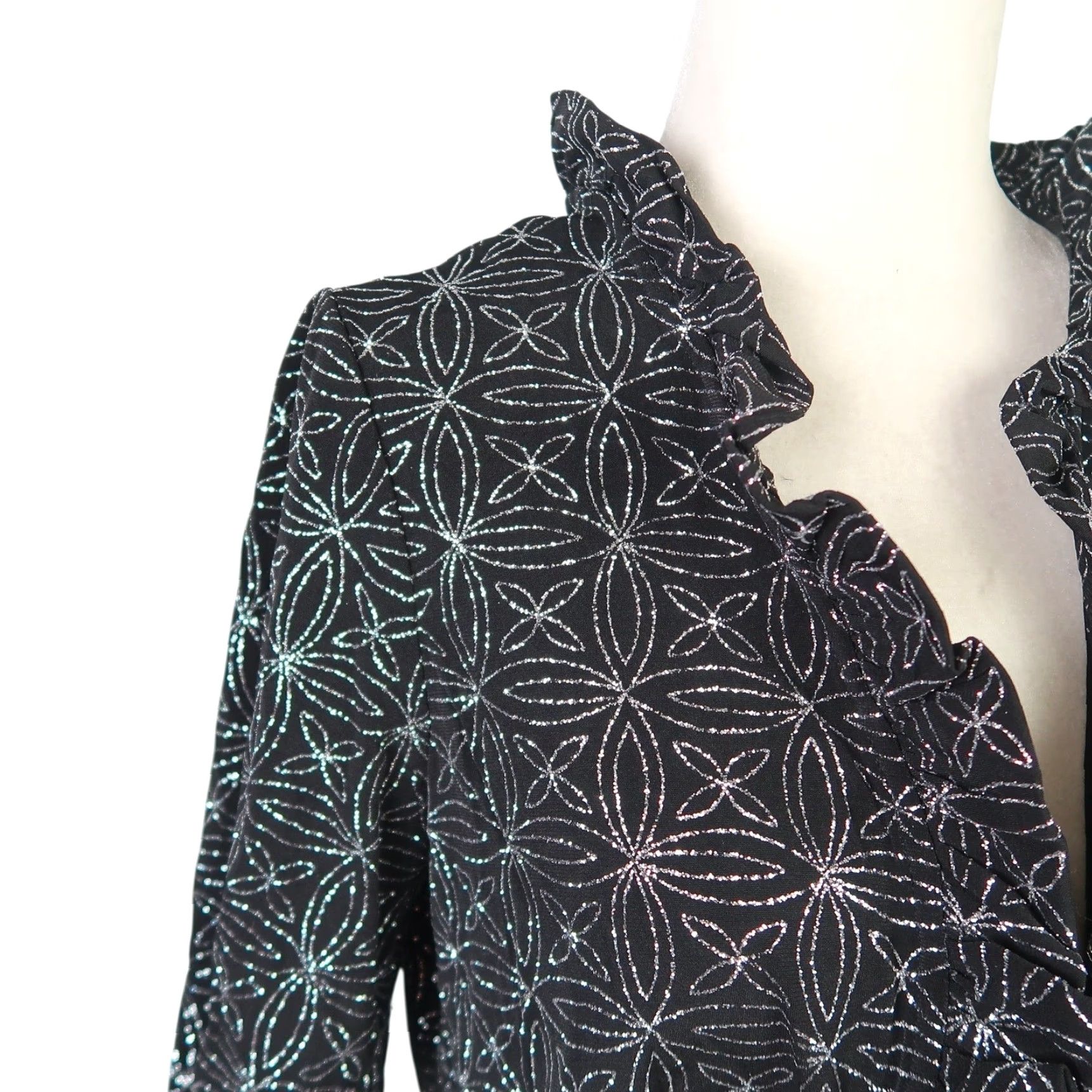 Vintage VINTAGE Glamour Jacket Bolero Shrug Short Black Silver Metallic Ruffle Trim Women S Size S Party/Cocktail Size S / US 4 / IT 40 - 2 Thumbnail