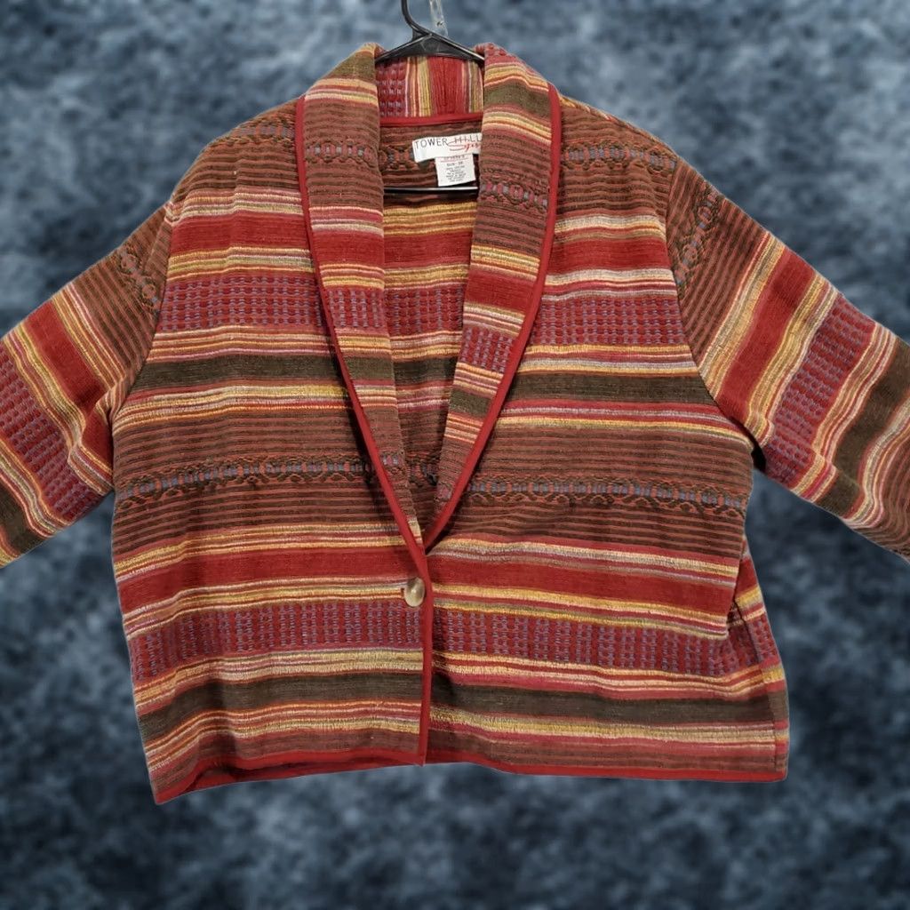 Vintage VINTAGE Tower Hill Sport Womens Blazer Shirt 16 Red Aztec Tapestry 80s Womens Size XXL / US 16-18 / IT 52-54 - 1 Thumbnail