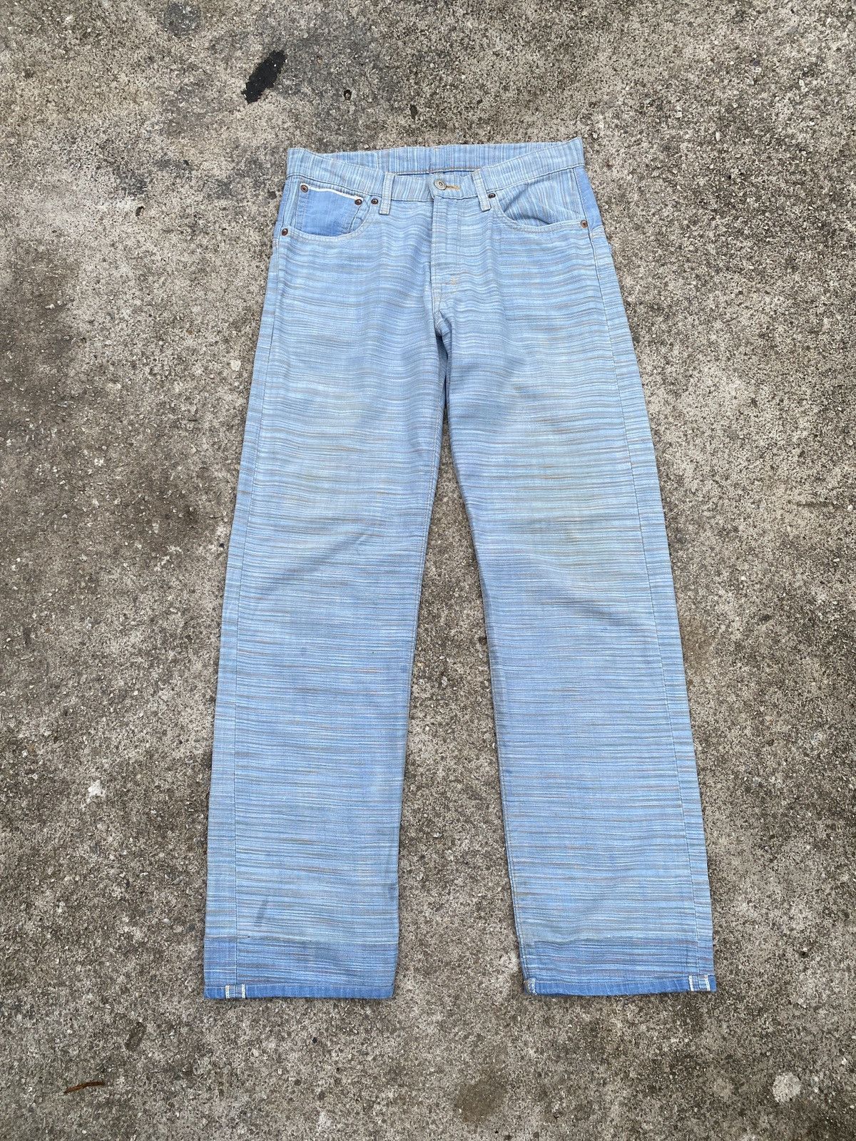 Edwin × Japanese Brand × Tornado Mart 1990s - Edwin Green Selvadge Woven Pinstripes Denim Size US 31 - 3 Thumbnail