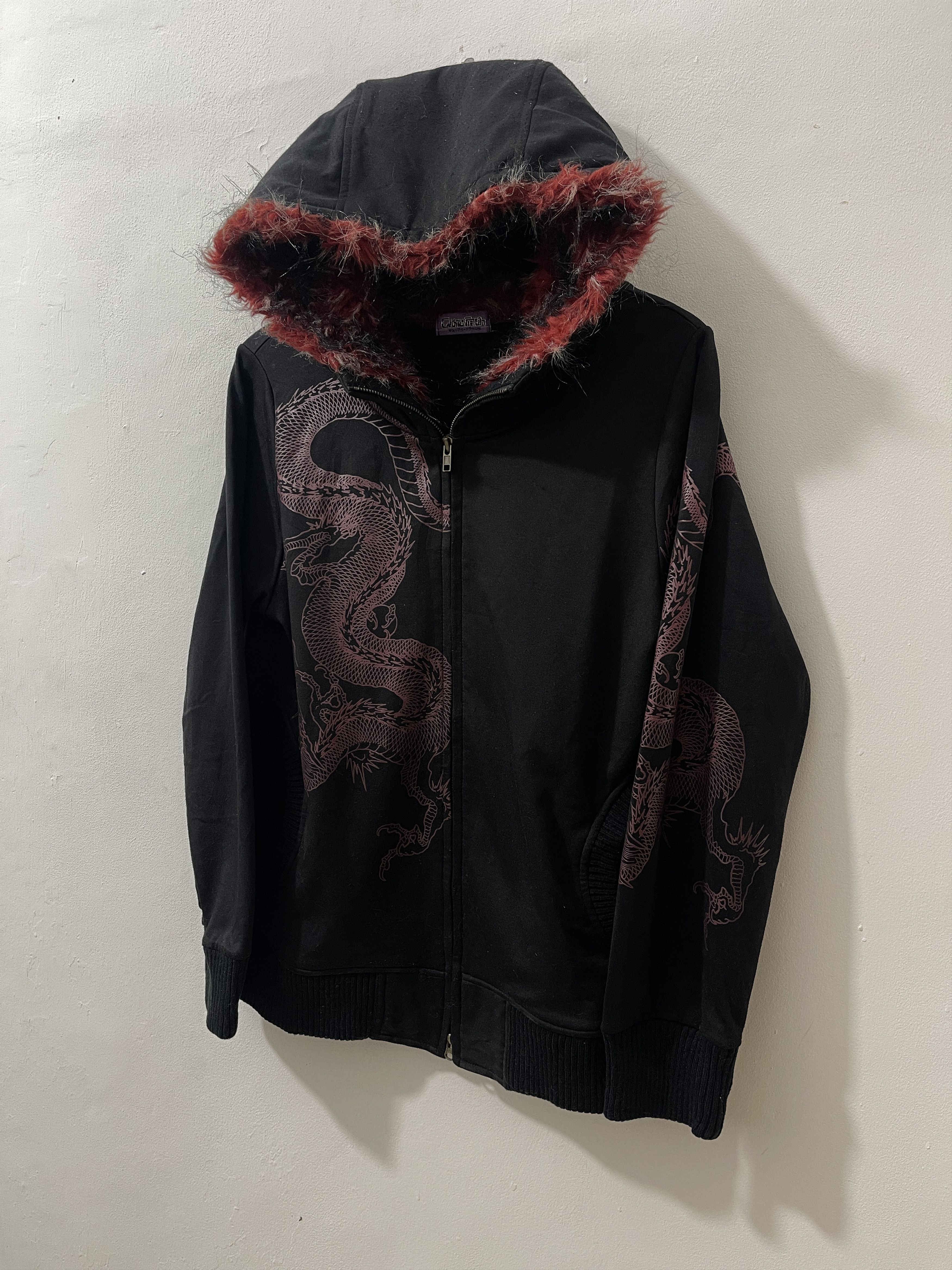 Japanese Brand 2000s Anima Japanese Red Dragon Y2k Fur Vkei Hoodie Size US M / EU 48-50 / 2 - 2 Thumbnail