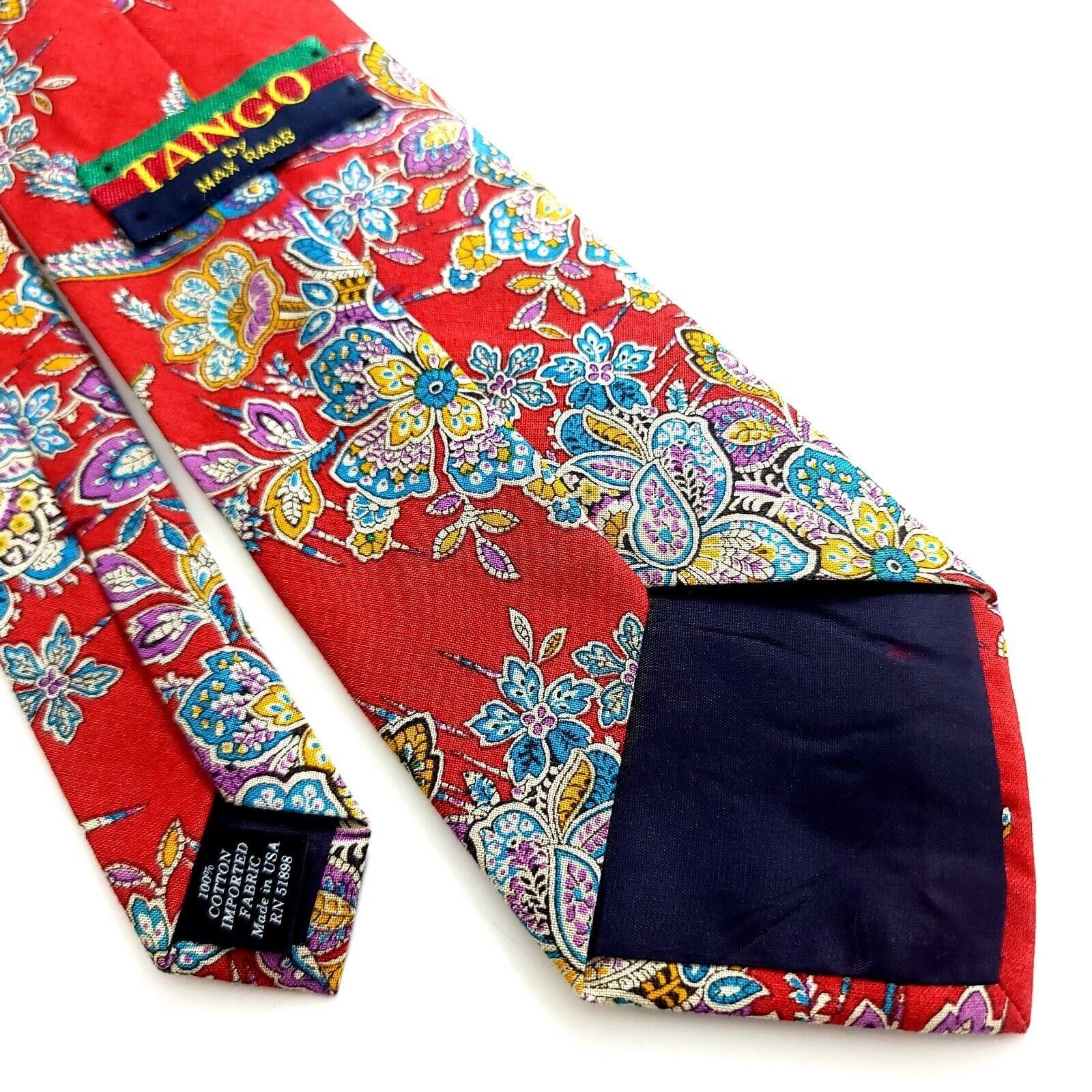 Designer Tango Max Raab Red Floral Print Short Wide Silk Tie Size ONE SIZE - 5 Thumbnail