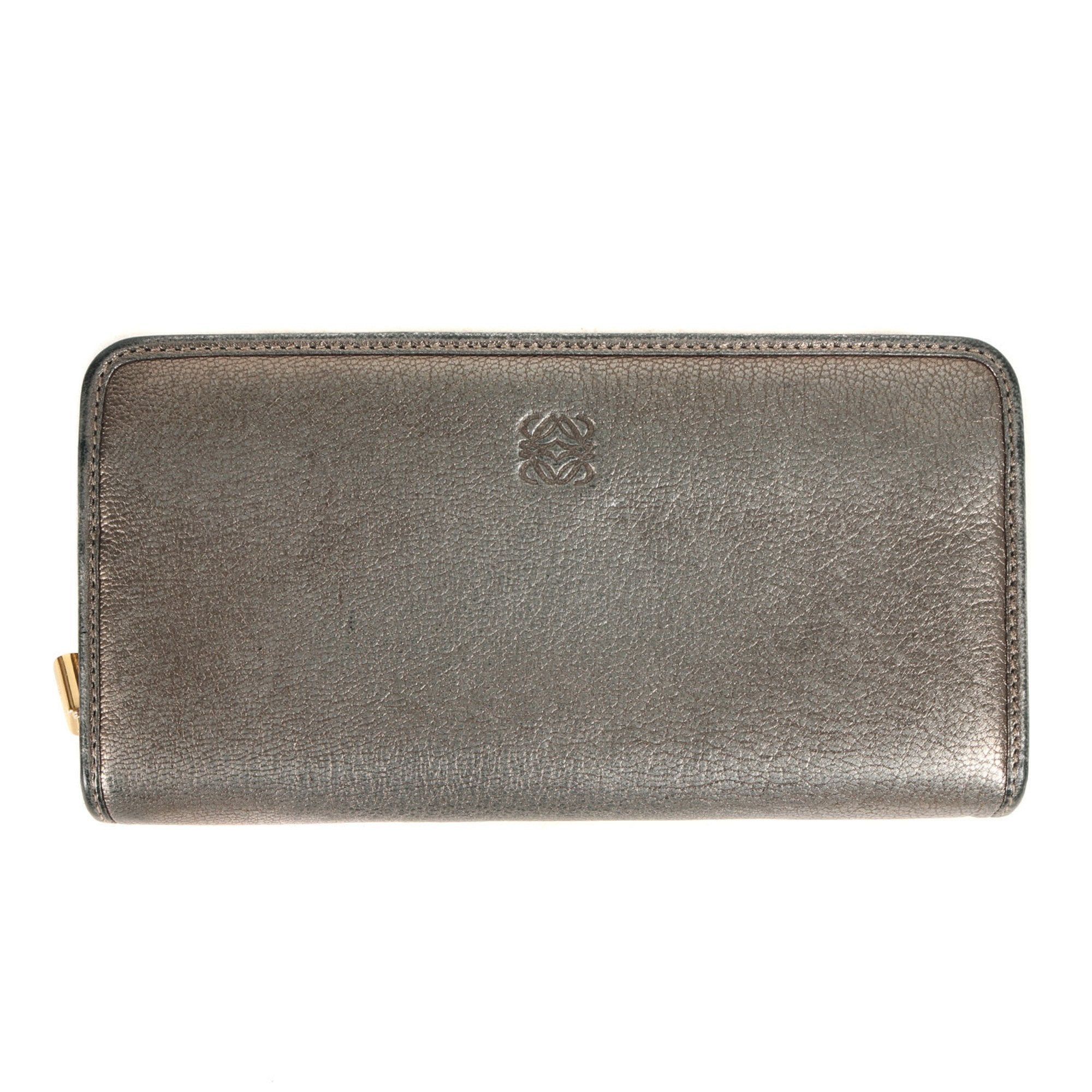 image of Loewe Anagram Embossed Round Zip Metallic Leather Long Wallet Billfold Business Card Holder/card Ca