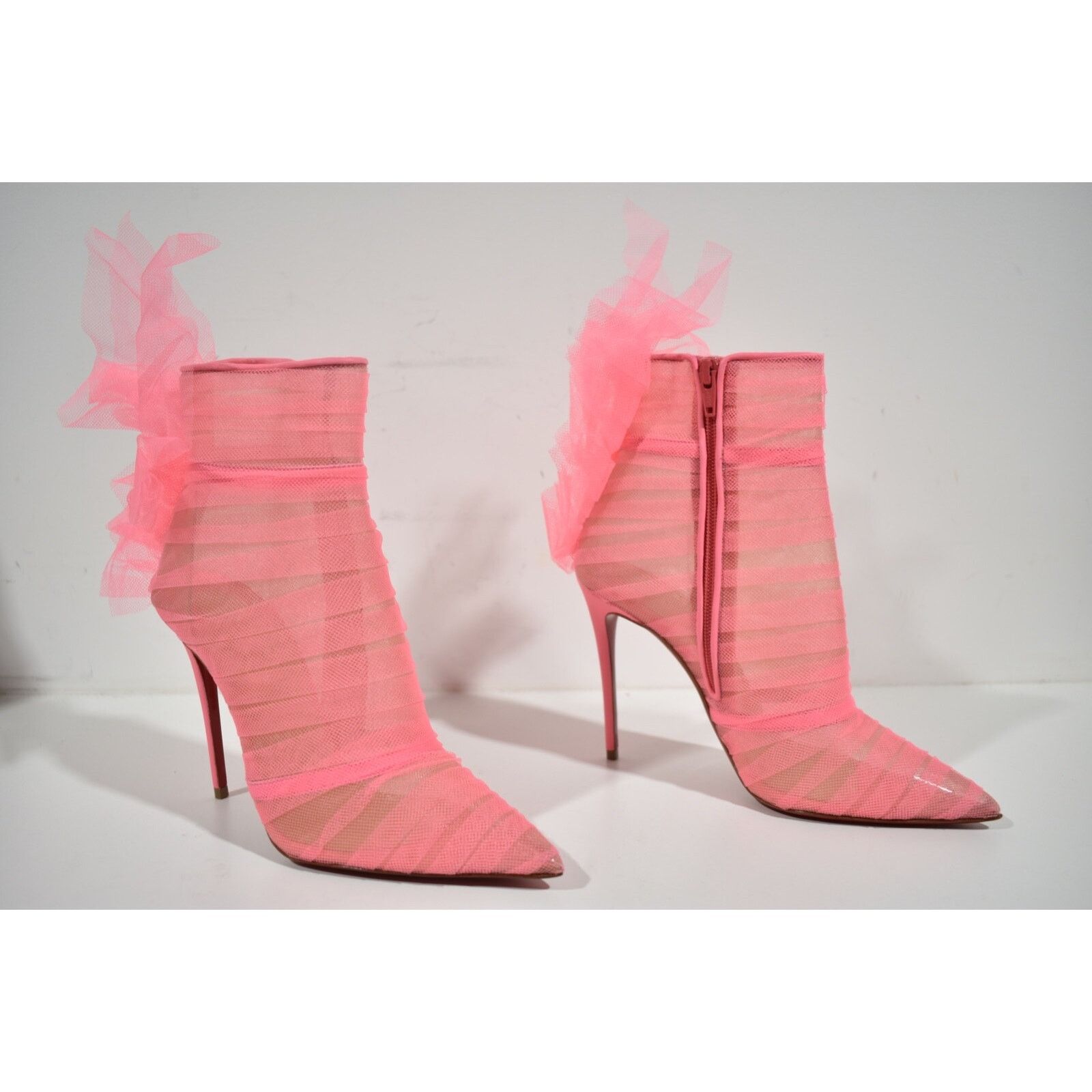 Christian Louboutin Christian Louboutin Libellibooty 100 Pink Mesh Tulle Ankle Size US 7 / IT 37 - 4 Thumbnail