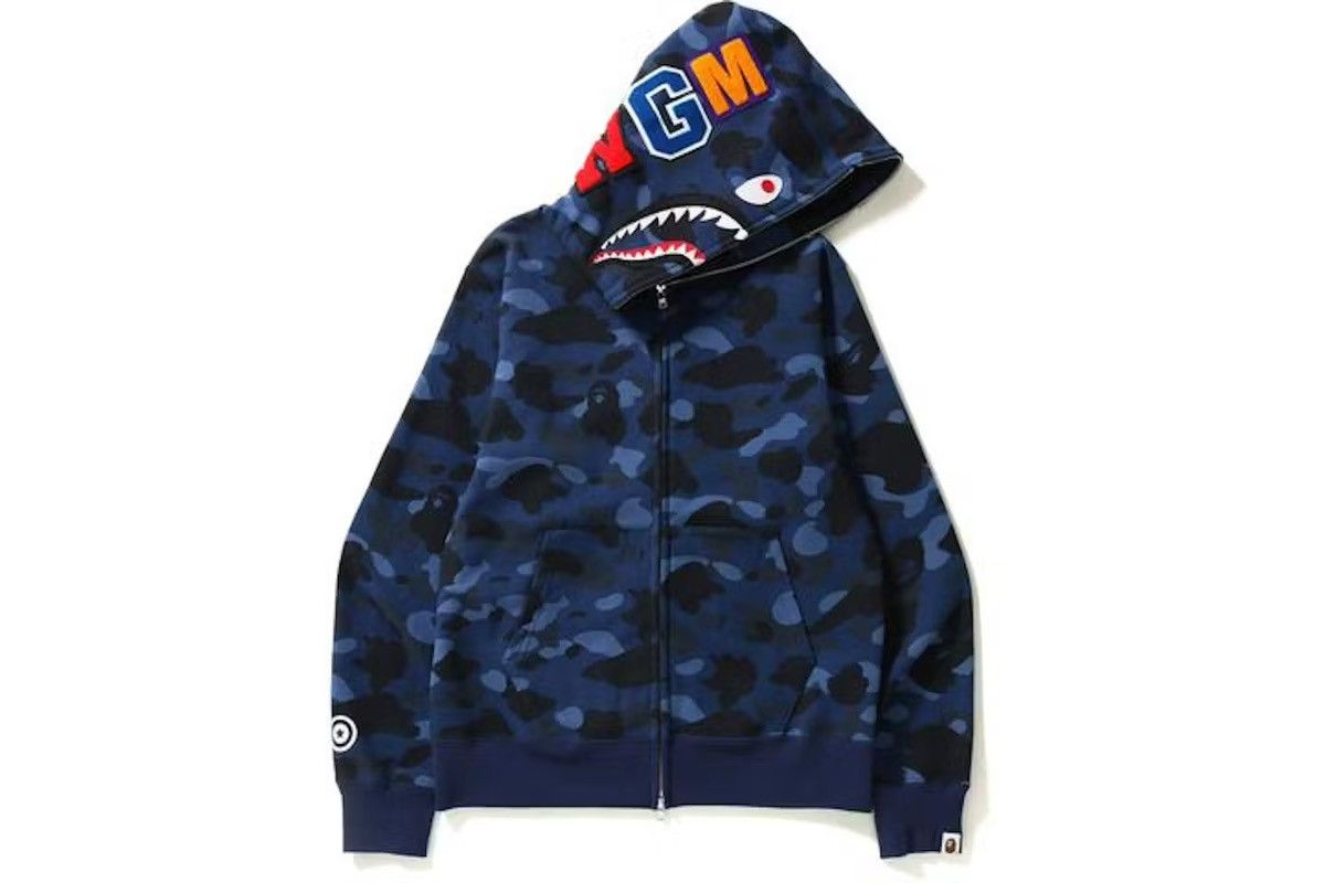 image of Bape Color Camo Shark Full Zip Hoodie in Navy, Men's (Size Large)
