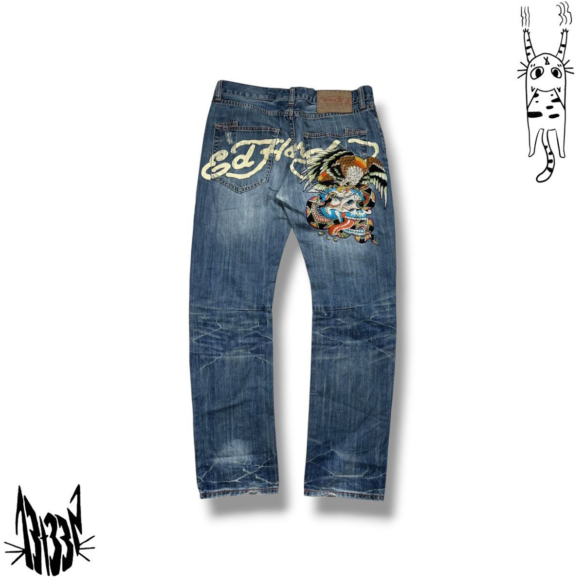 Ed Hardy Ed Hardy jeans blue & multicoloured embroidered 32W 34L Size US 32 / EU 48 - 1 Thumbnail