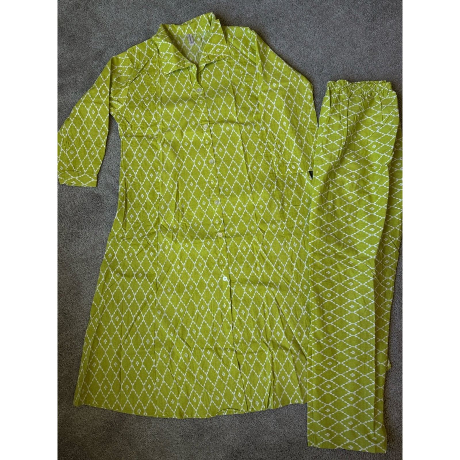 & Other Stories NWOT Vibrant Lime Green Diamond Print Button-Front Coord Set Size S / US 4 / IT 40 - 1 Thumbnail