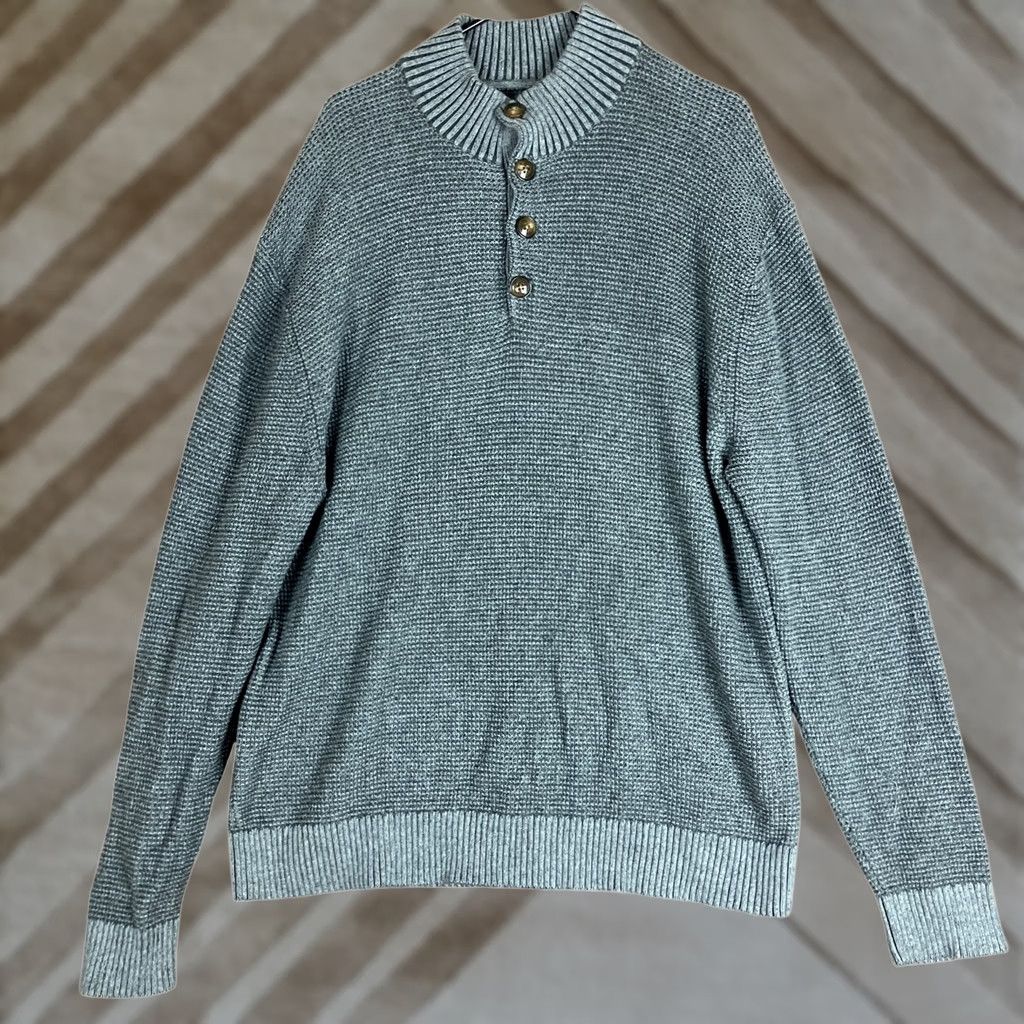 Vintage St. John's Bay Mens Sweater Gray Pullover Henley Outdoors 100% Cotton 2XL Knitted Tight-Knit Wool? Size US XXL / EU 58 / 5 - 1 Thumbnail