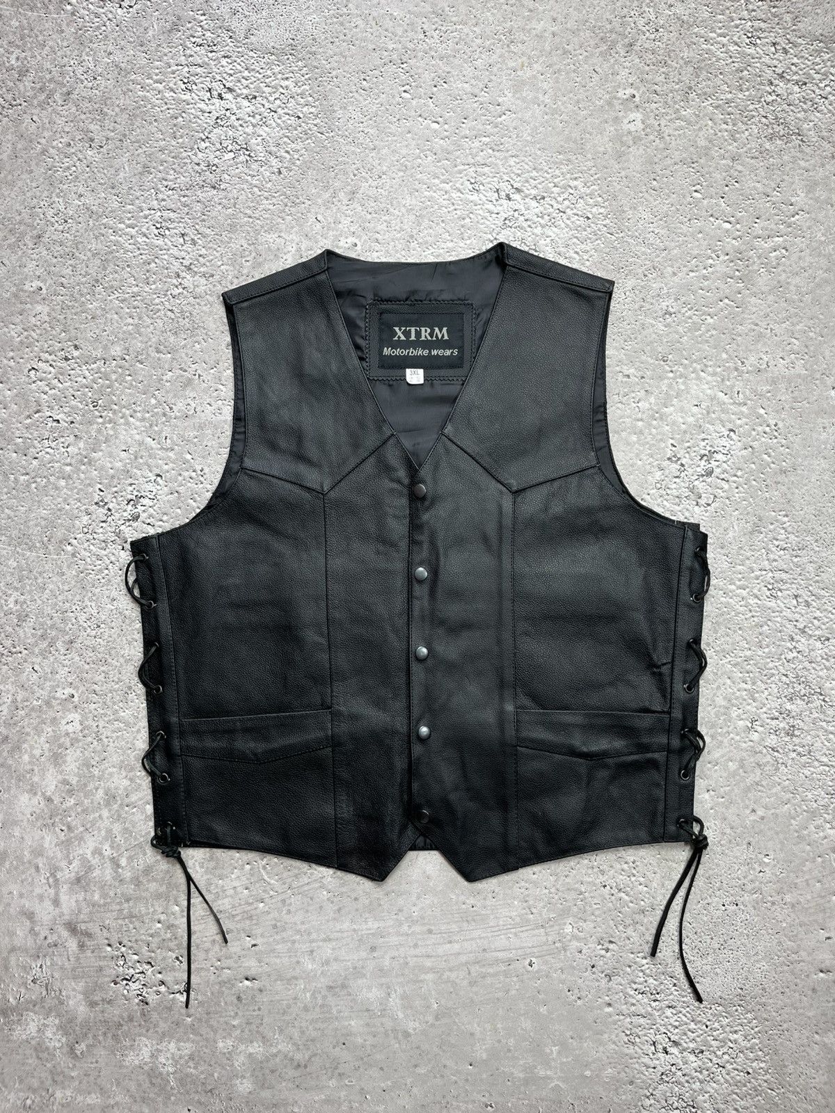 Leather XTRM Black Leather Biker Vest Lace Up Sides Size XL Size US XL / EU 56 / 4 - 1 Thumbnail