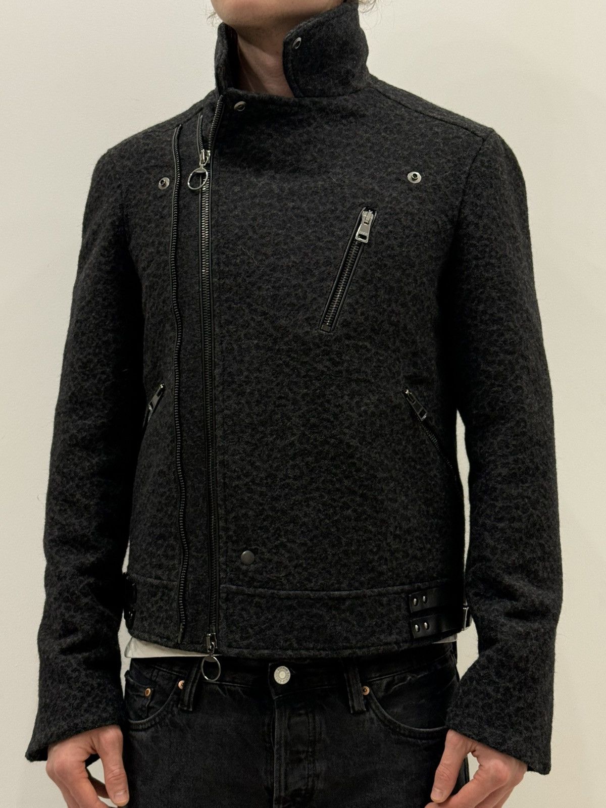 Vintage Gucci Wool Heavy Biker Jacket Leopard Print Tom Ford