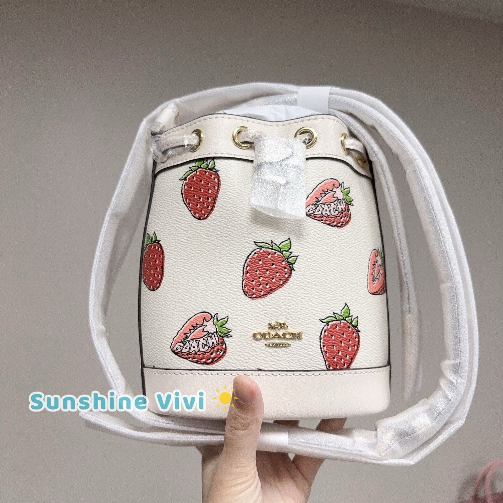 Coach NWT COACH Mini Bucket Bag Strawberry CAL11 Gold/Chalk Multi Size ONE SIZE - 1 Thumbnail